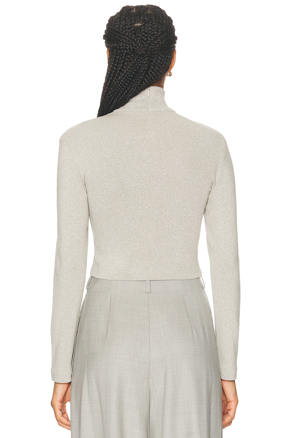Metallic Jersey Mockneck Cropped Top