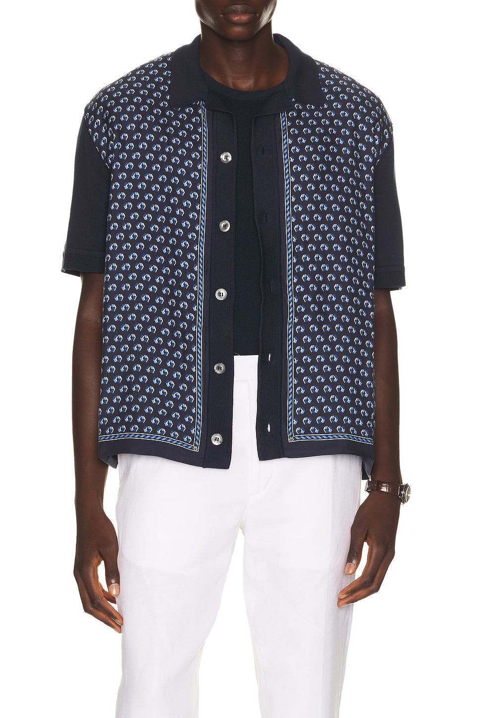 Short Sleeve Shirt Woven Print Camp Collar