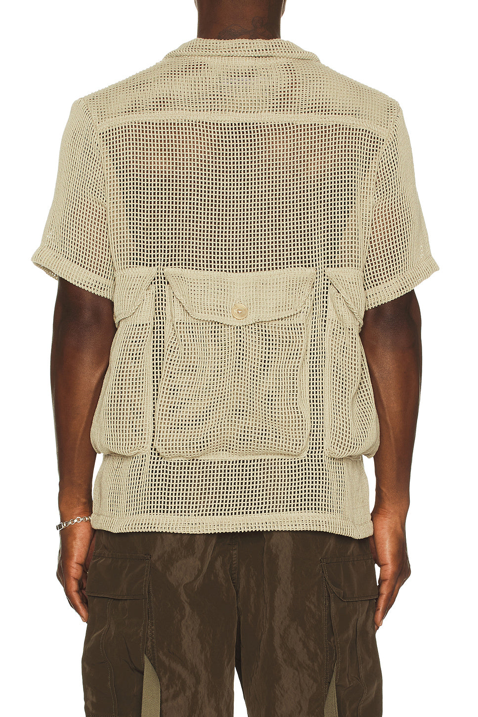 Crochet Knit Short Sleeve Cargo Shirt
