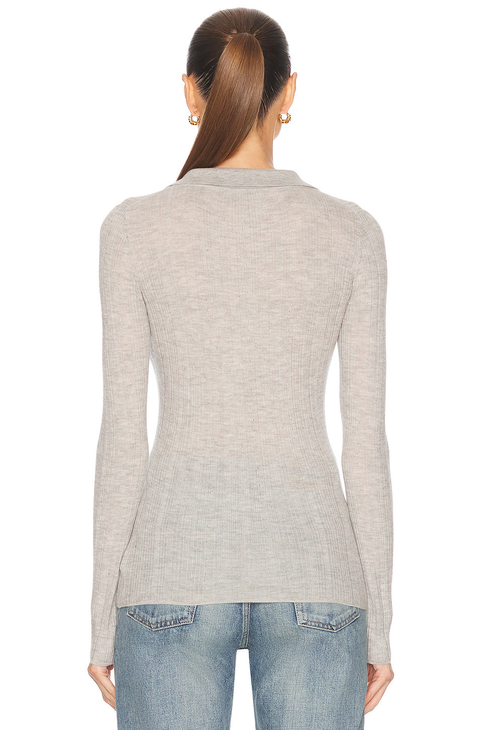 Cashmere Silk Rib Pointelle Knit Polo