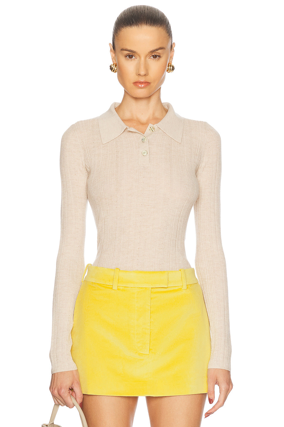 Cashmere Silk Rib Pointelle Knit Polo