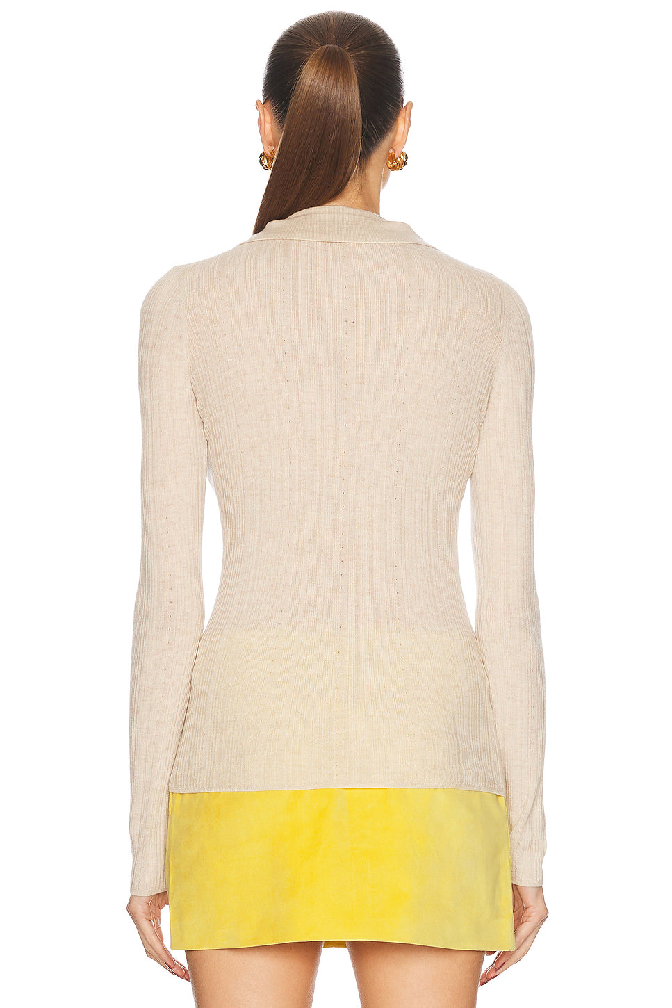 Cashmere Silk Rib Pointelle Knit Polo
