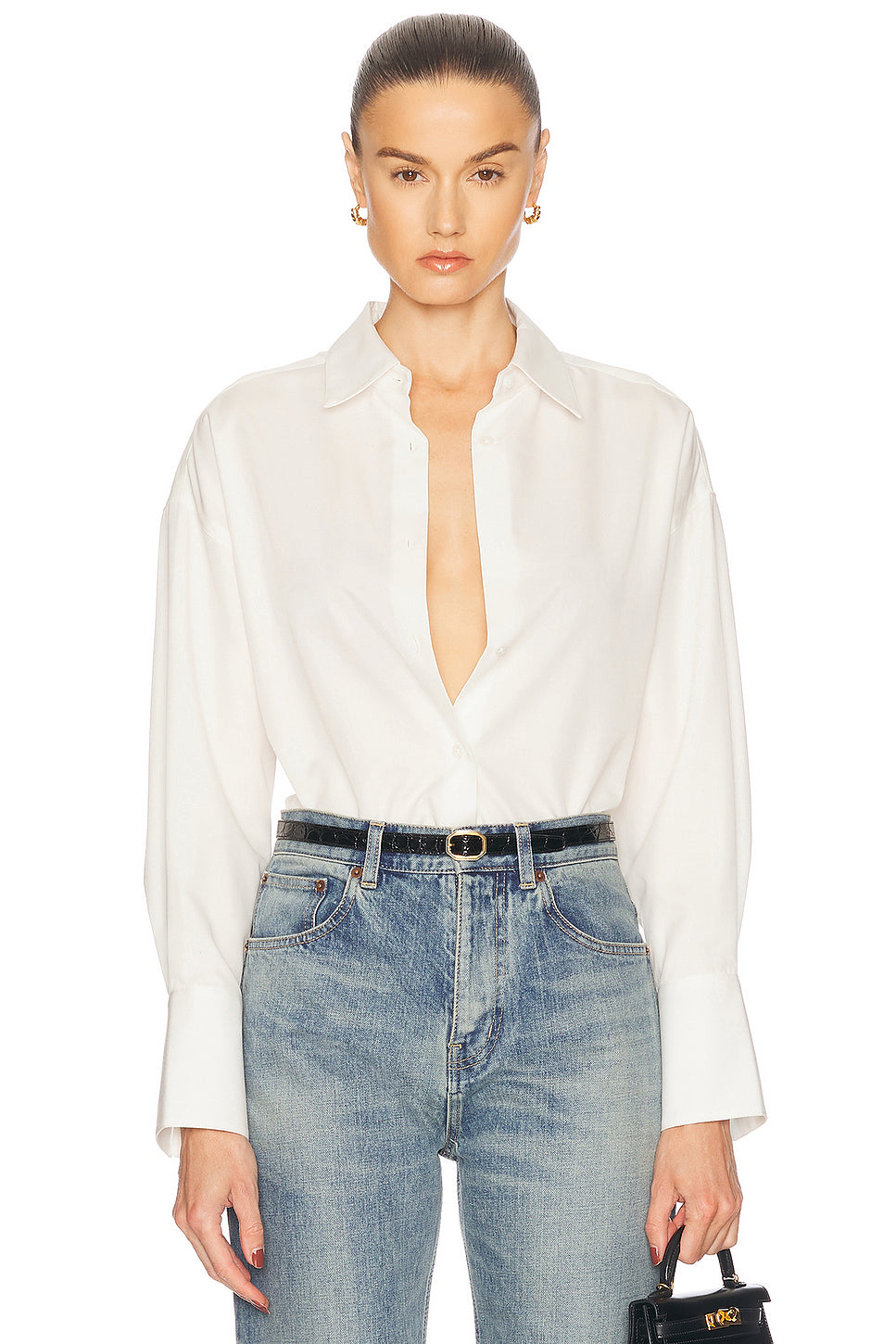 Boxy Long Sleeve Button Up Top