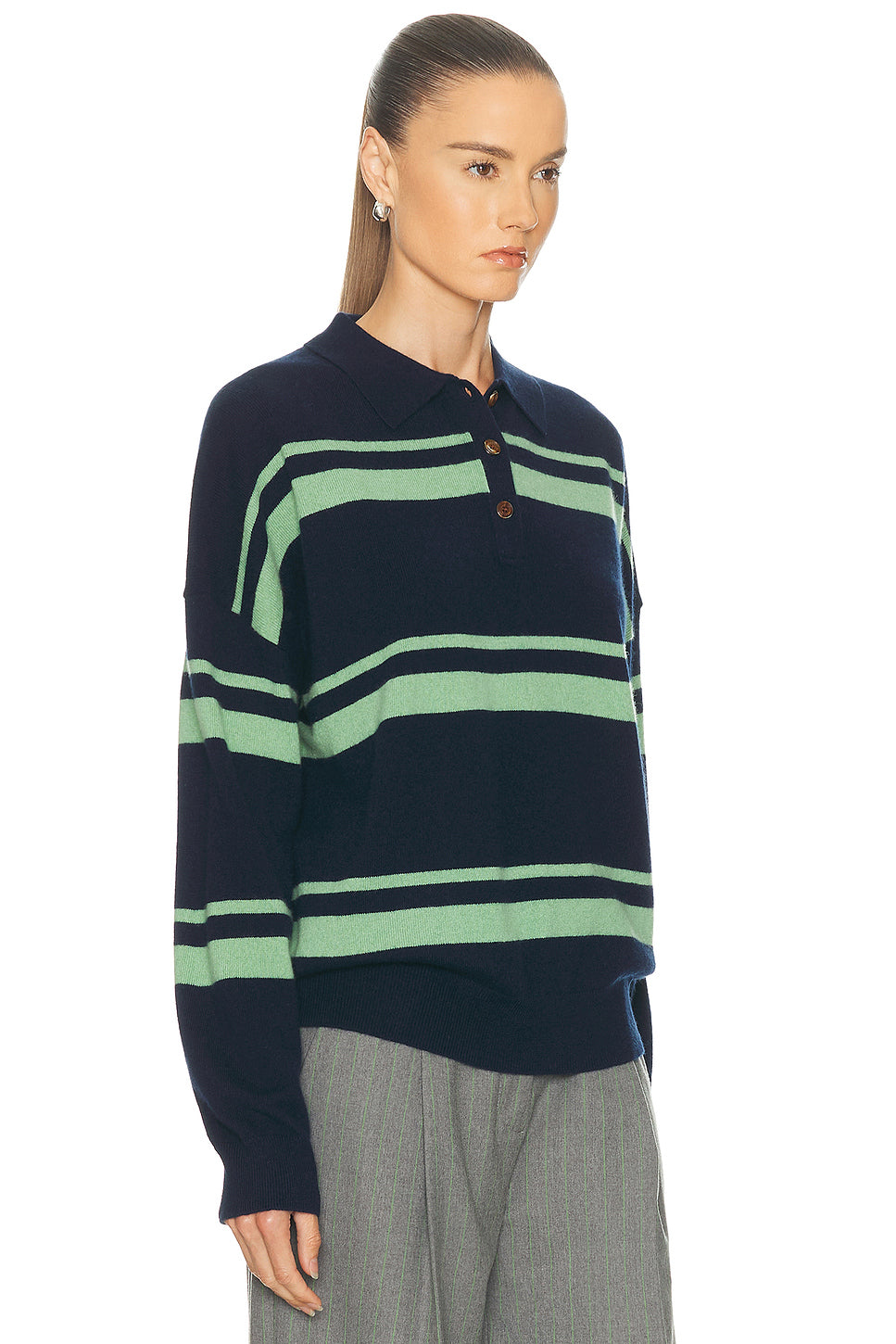 Cashmere Striped Polo Top