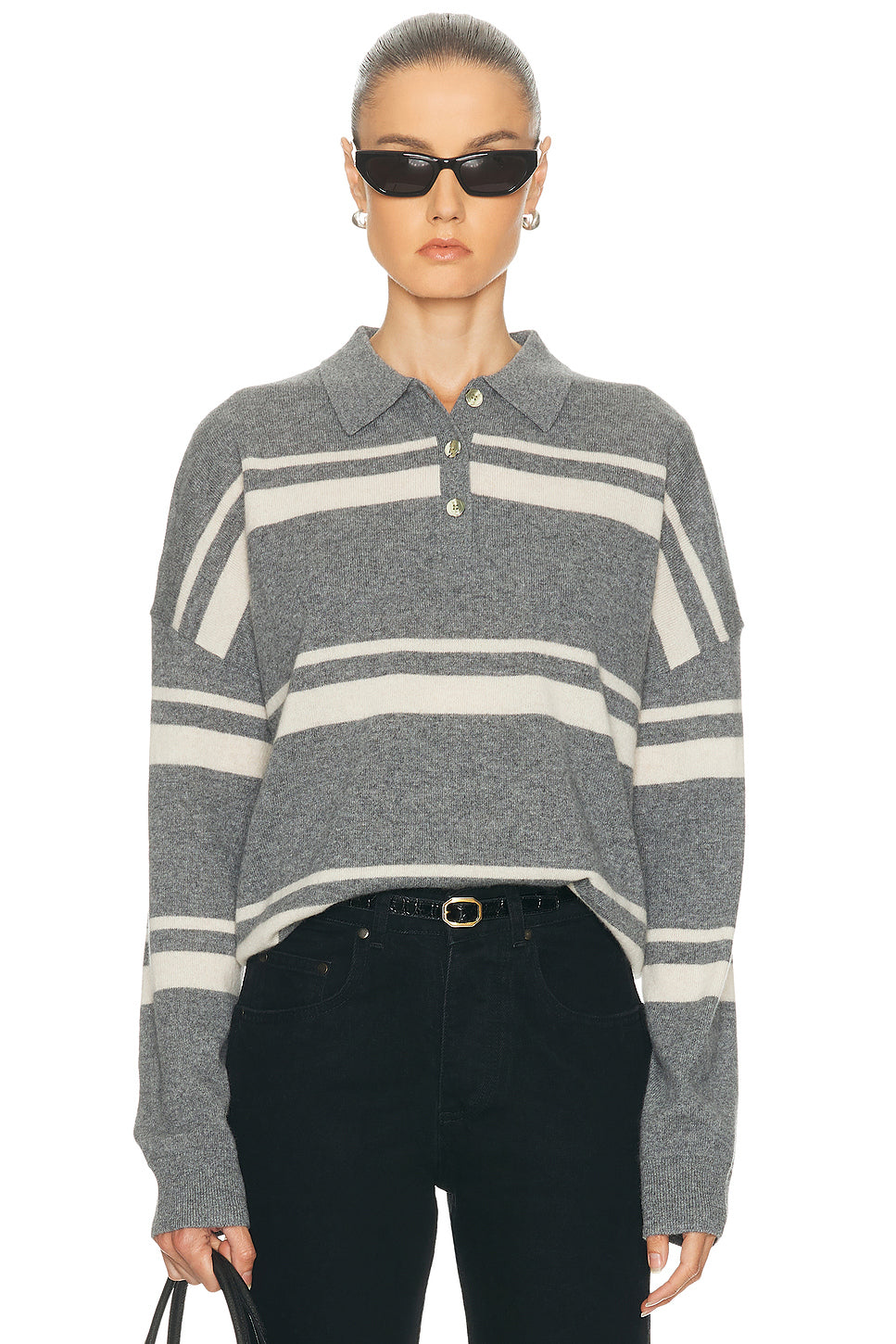 Cashmere Striped Polo Top