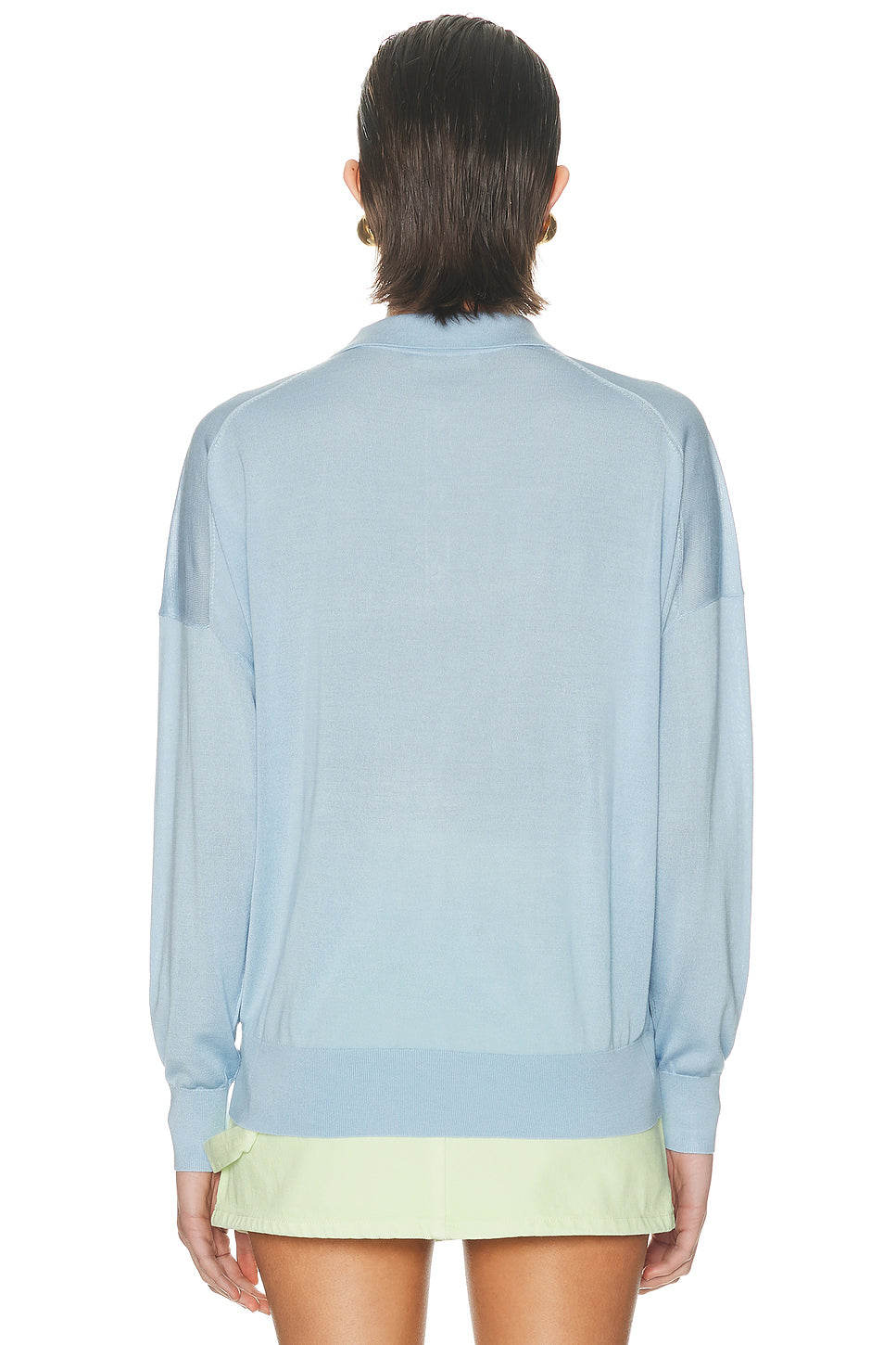 Silk Cashmere Boxy Long Sleeve Polo Top