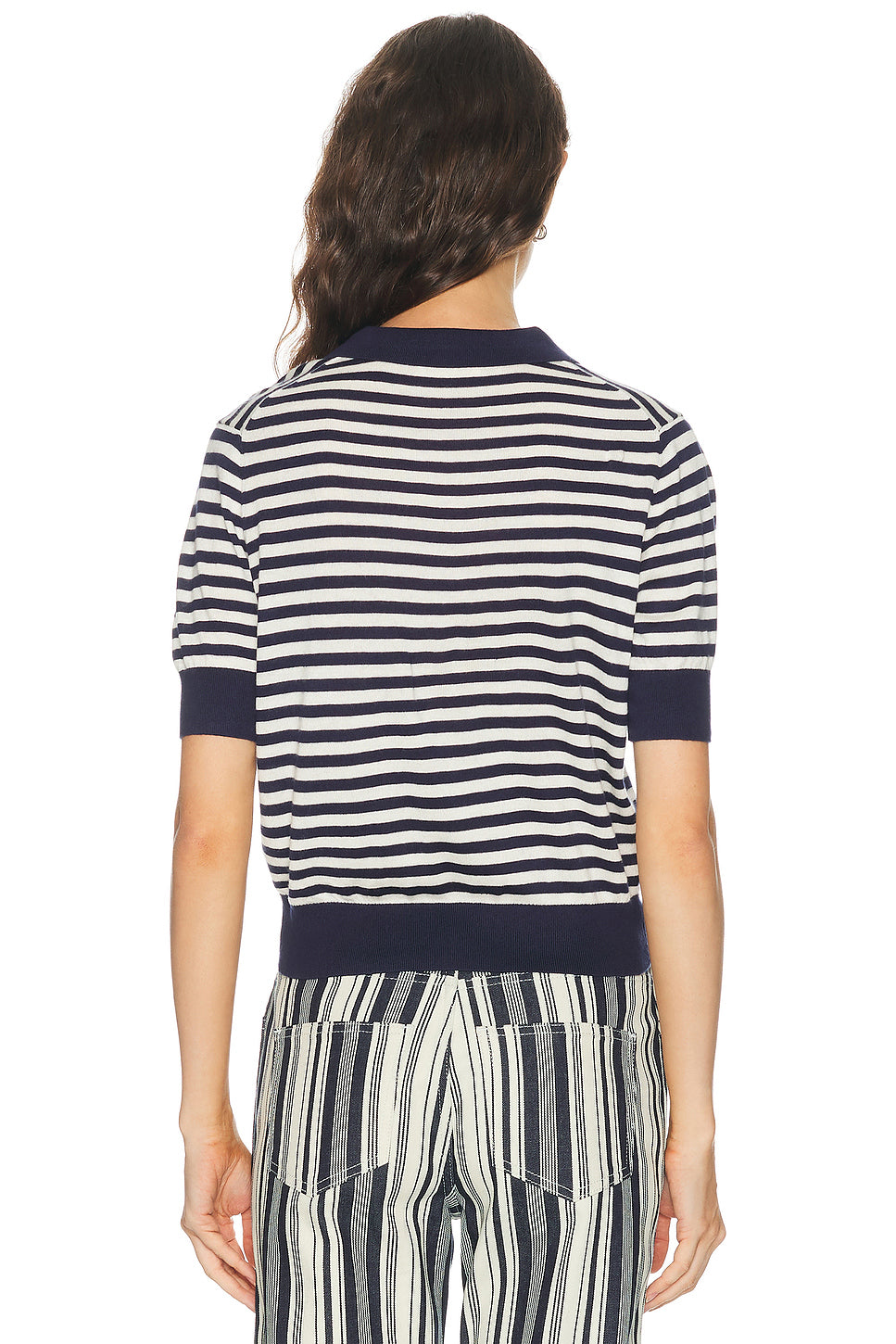 Silk Cashmere Stripe Knit Polo Top