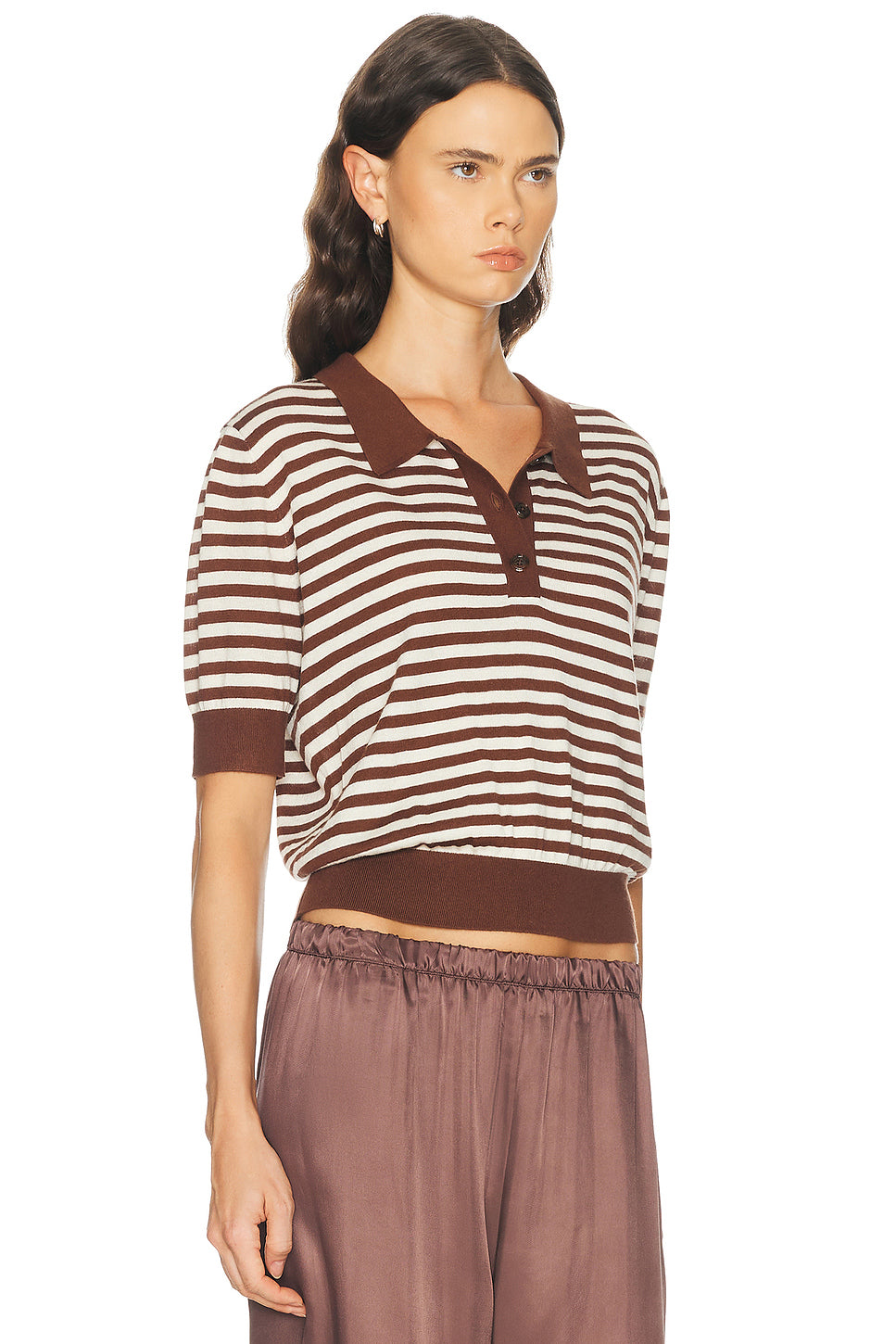 Silk Cashmere Stripe Knit Polo Top