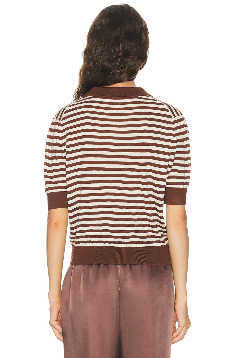 Silk Cashmere Stripe Knit Polo Top