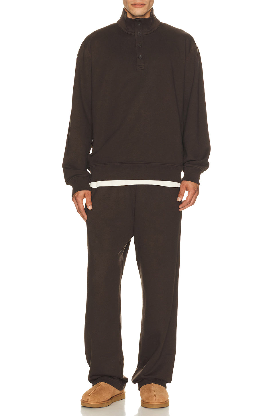 Midweight Terry Standard Button Mockneck