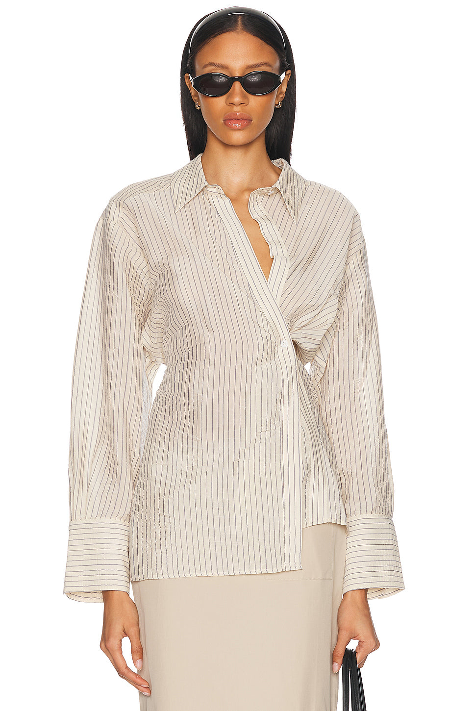 Asymmetric Waisted Striped Shirt