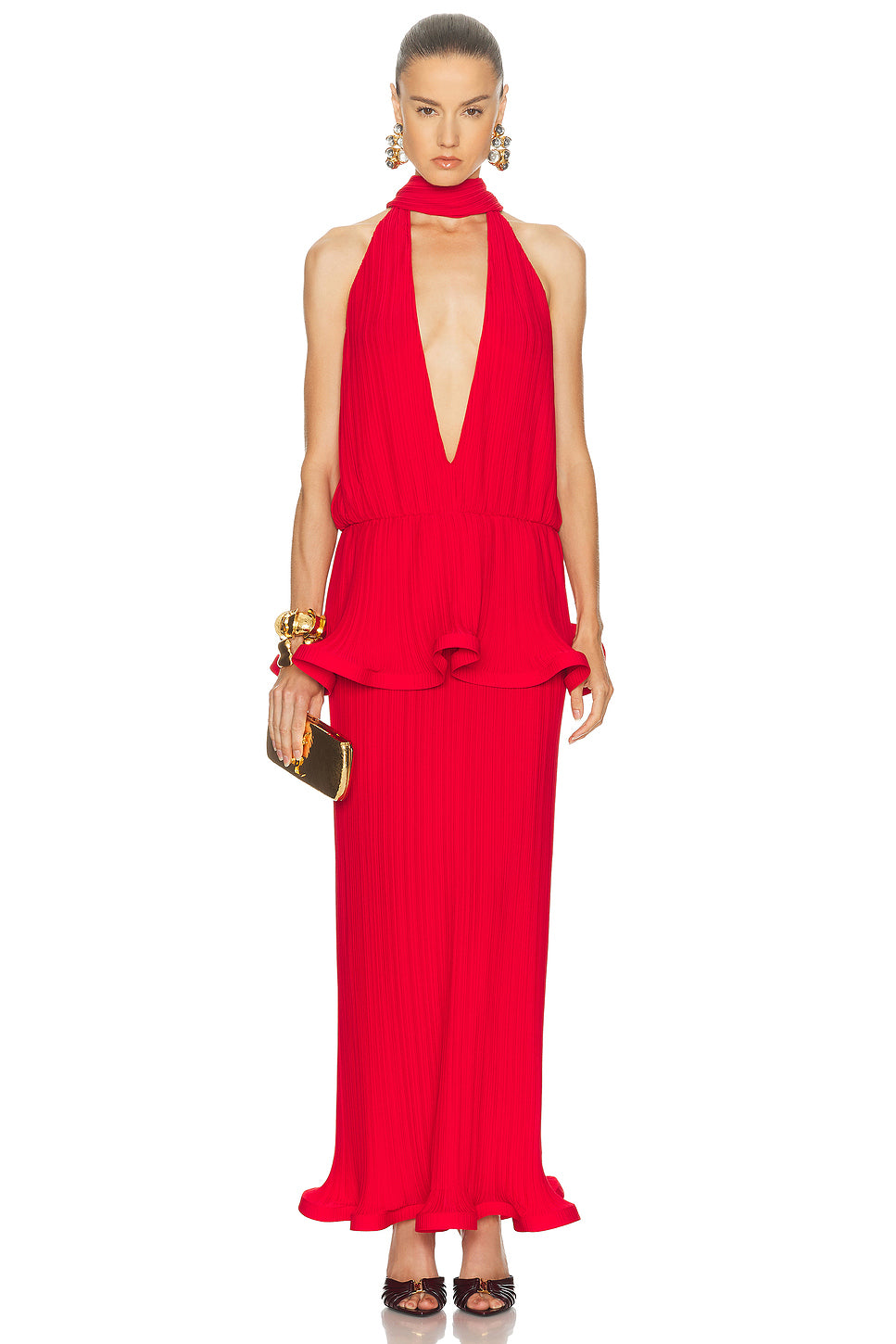 Plunge Neck Long Dress