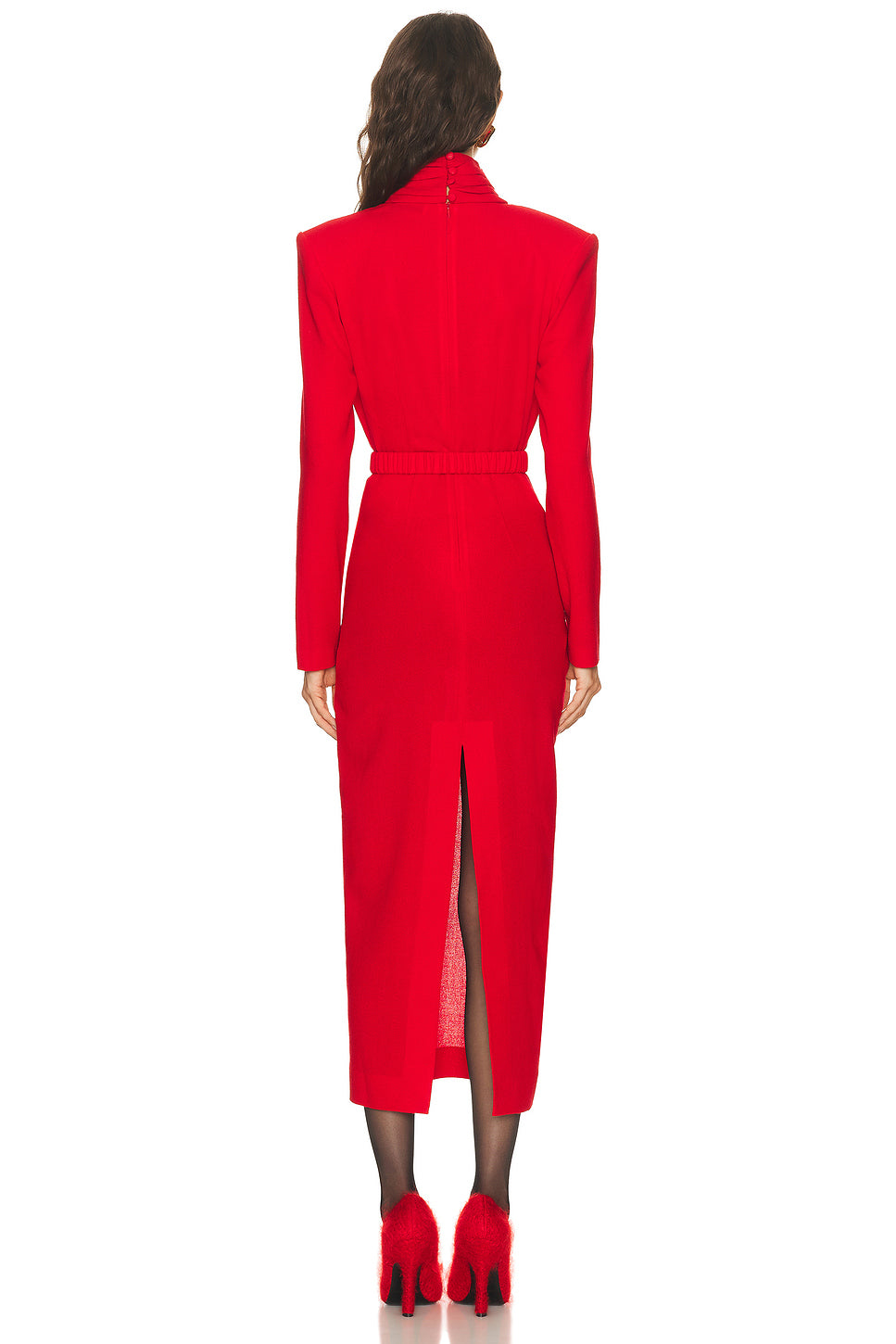 Long Sleeve Plunging Draped Collar Dress