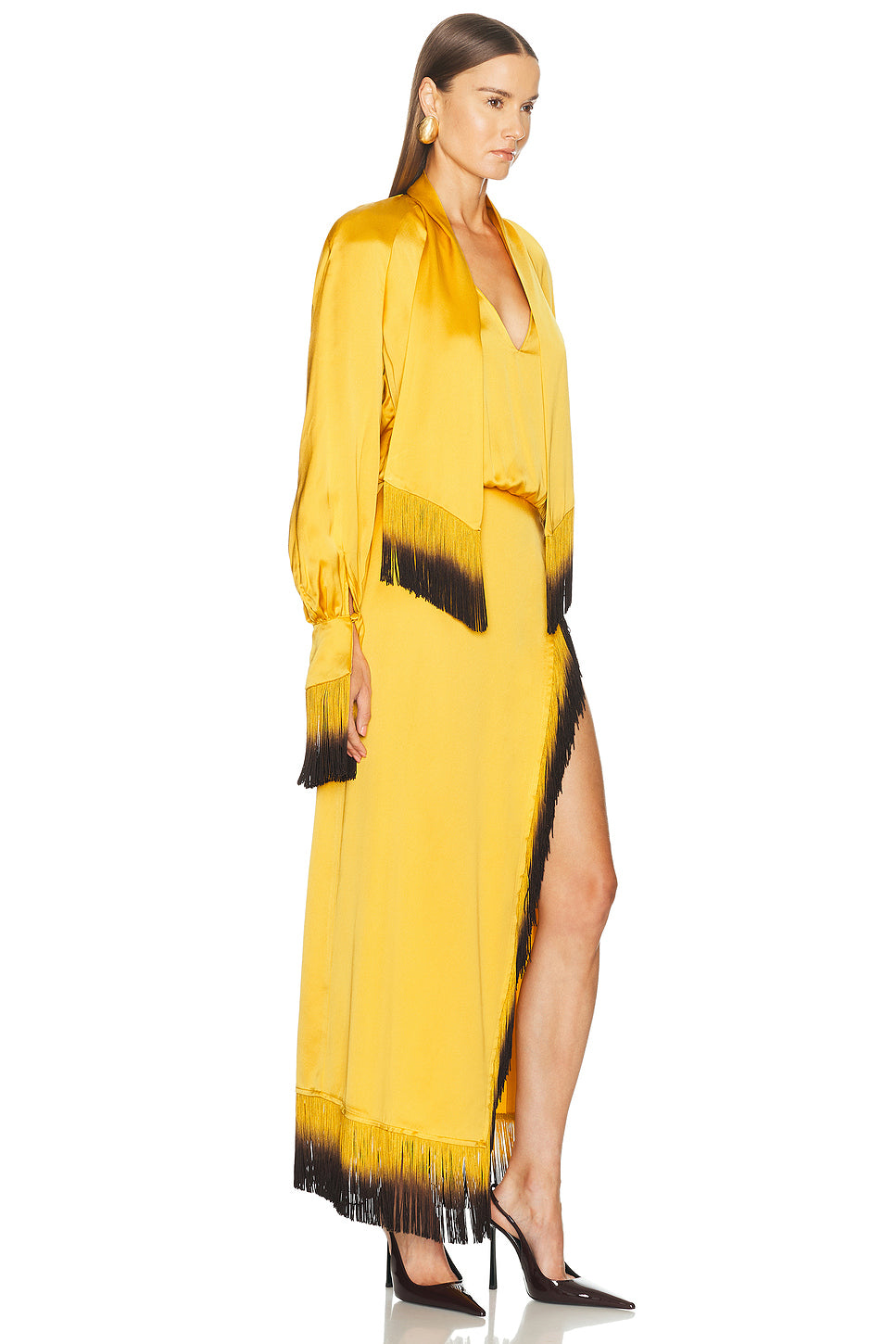 Satin Fringe Maxi Dress