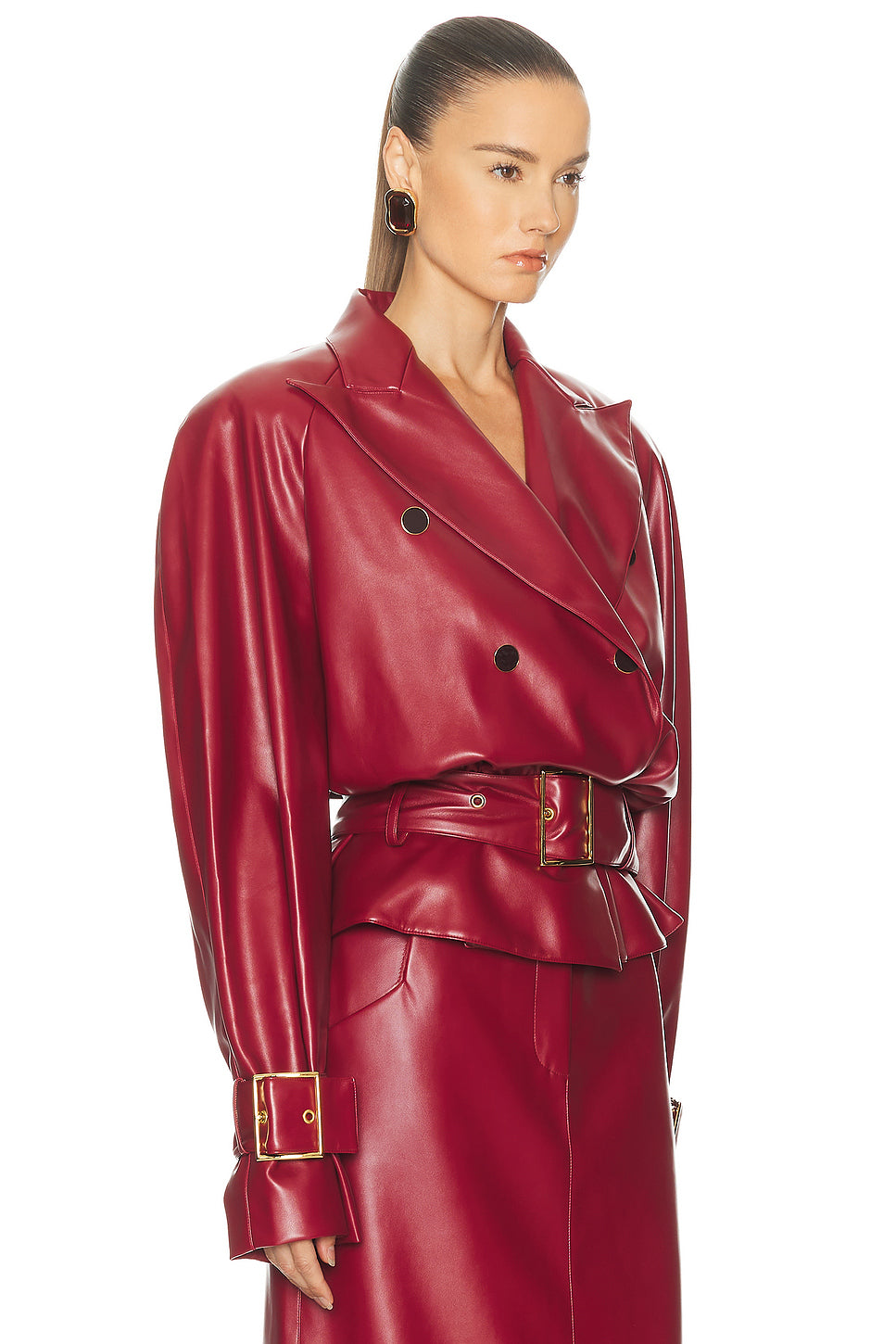 Faux Leather Belted Jacket