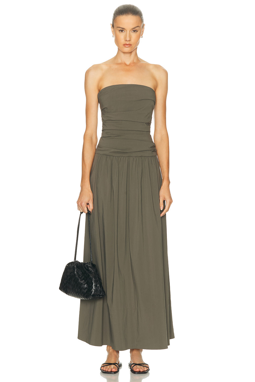 Gathered Strapless Tie Back Dress