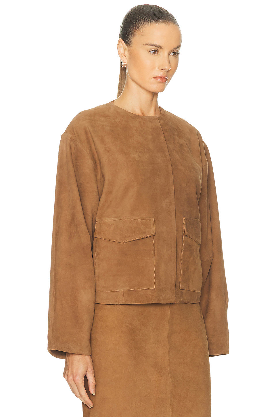 Suede Utility Cocoon Bomber Jacket