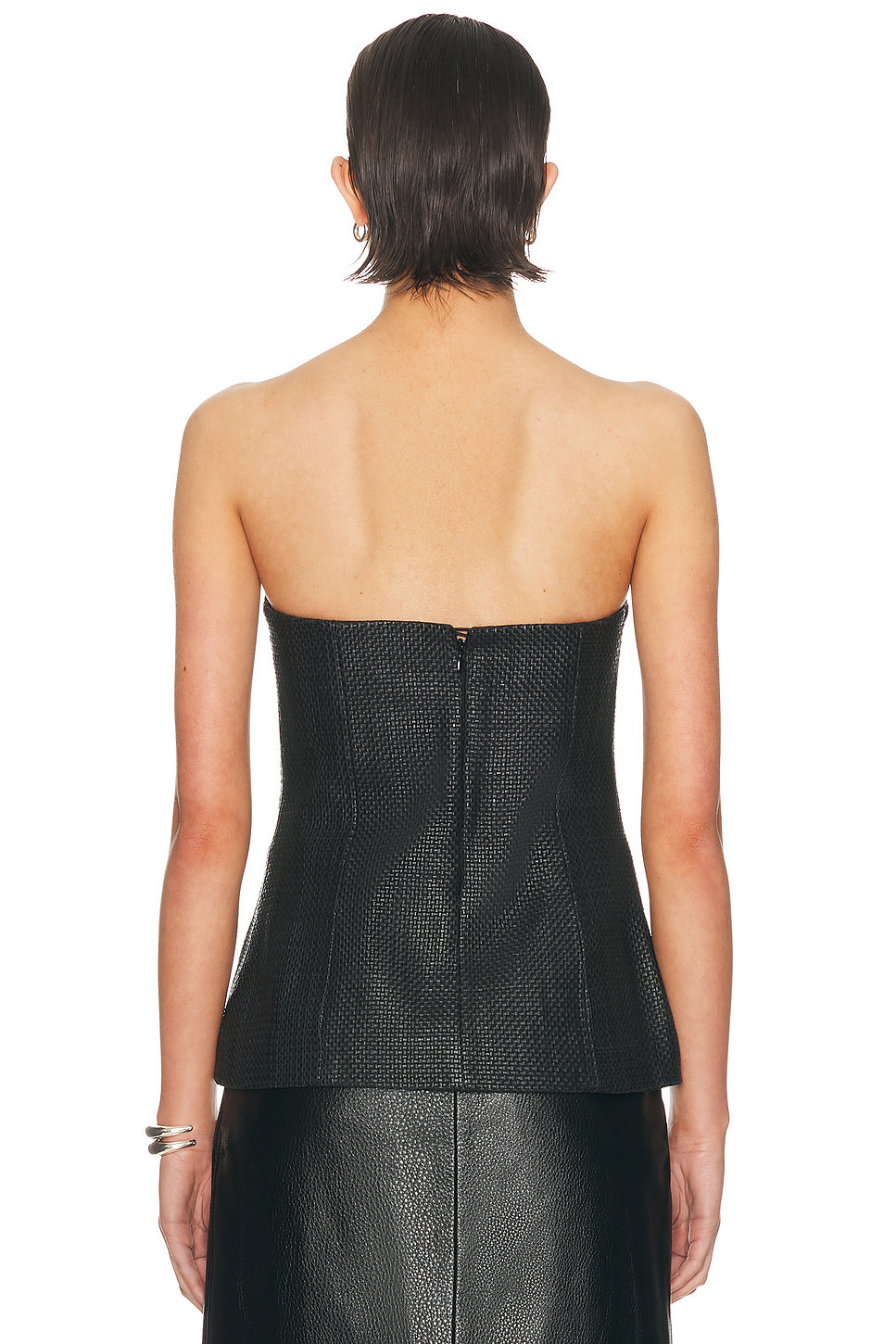 Woven Leather Strapless Bodice Top
