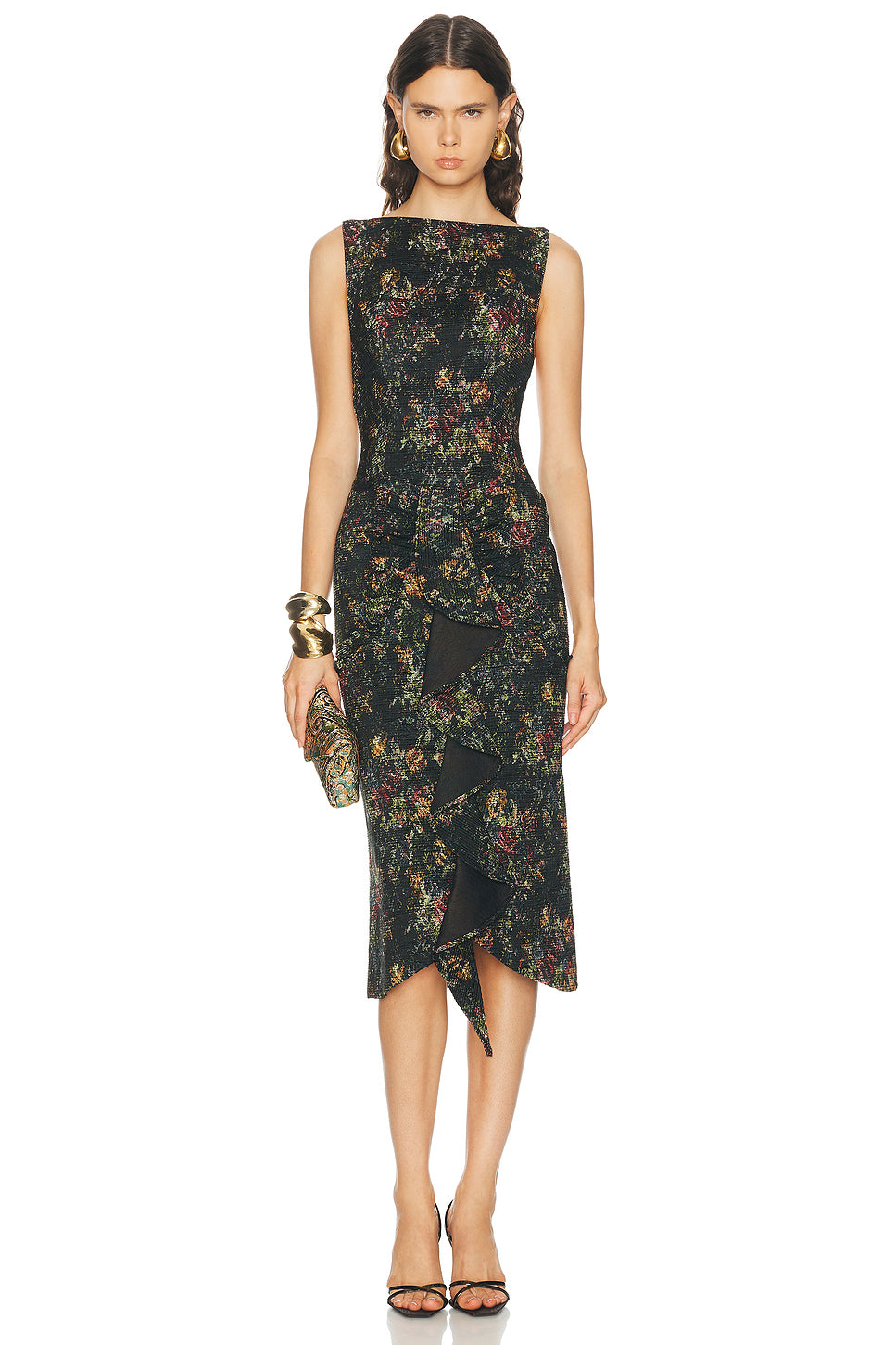 Ruffled Trim Long Gown