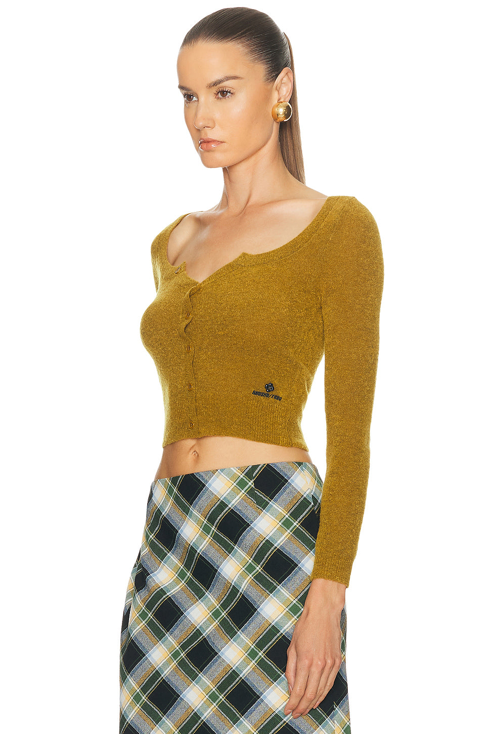 Wide Round Neck Fitted Cardigan