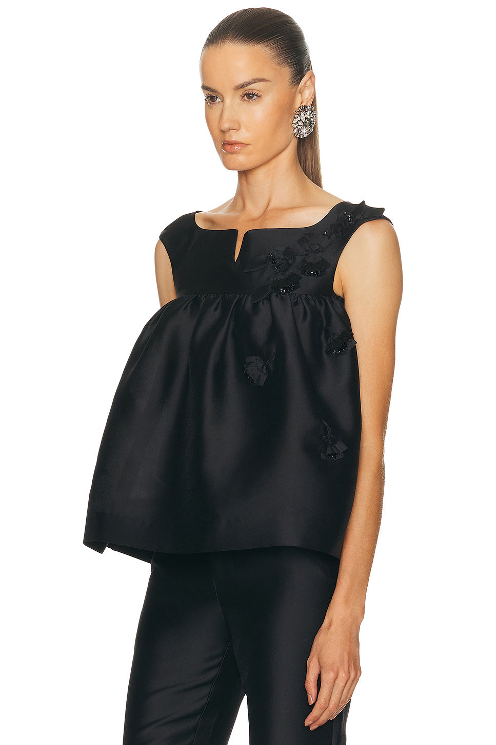 Notched Fluffy Sleeveless Top