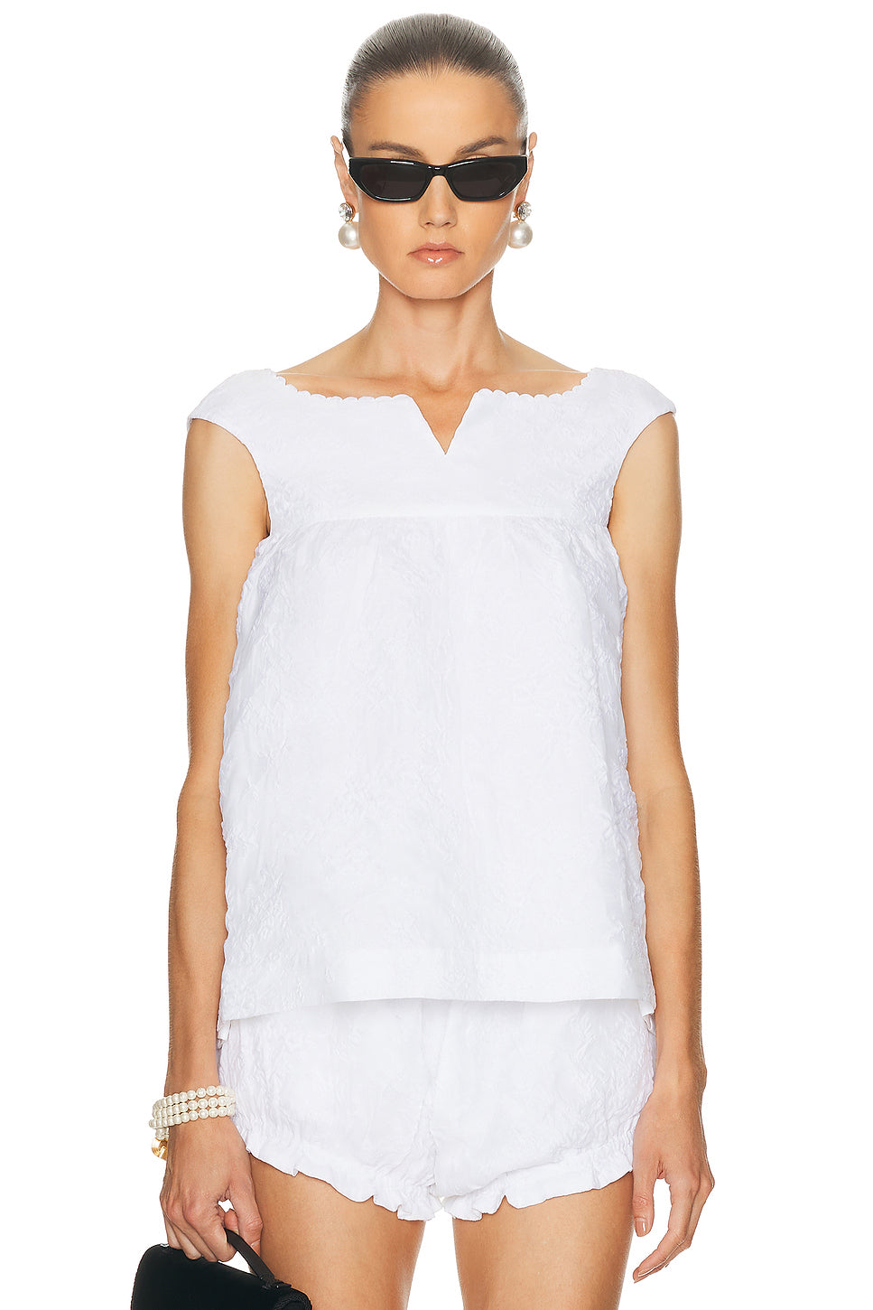 Notched Fluffy Sleeveless Top