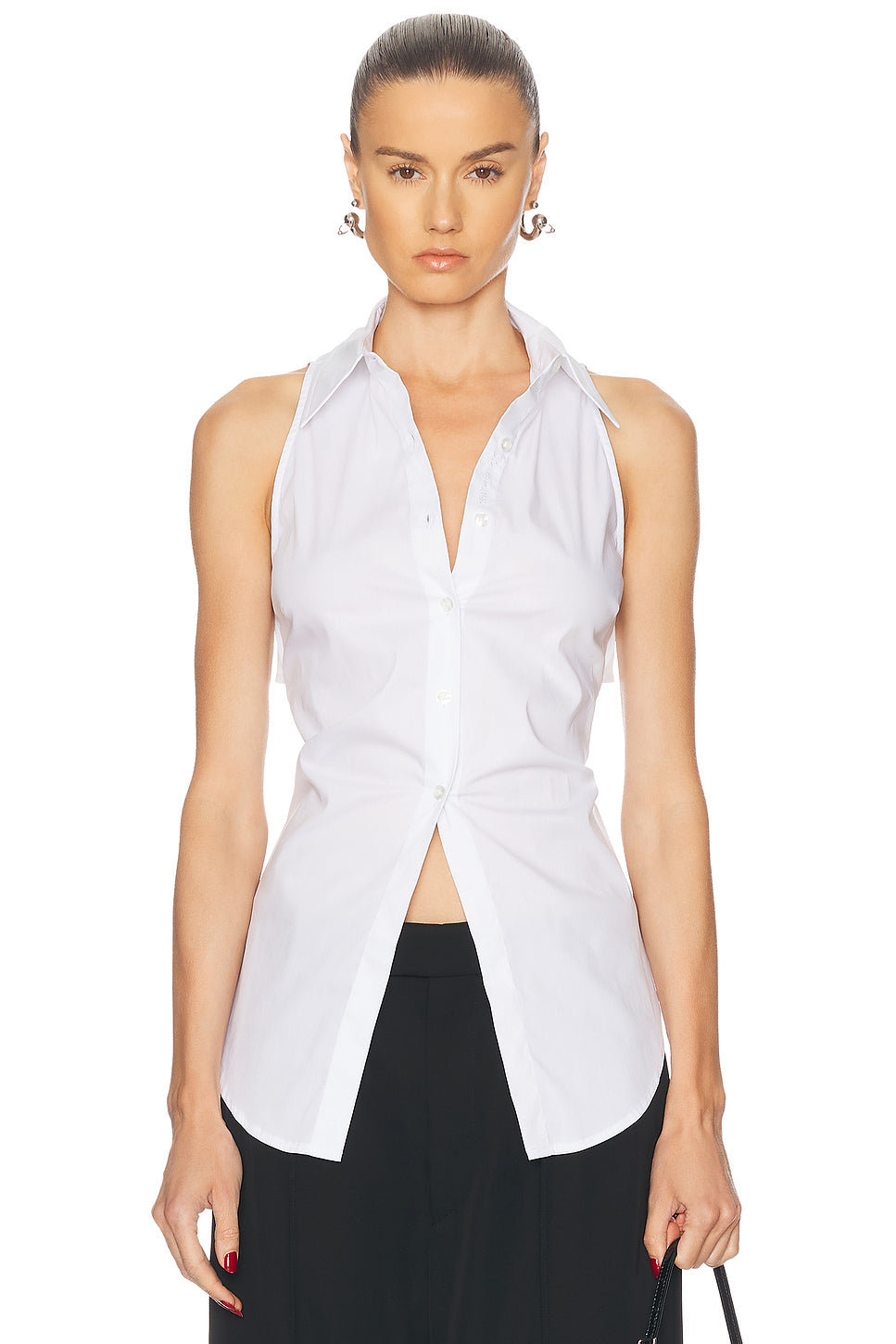 Loch Sleeveless Poplin Button Up Top