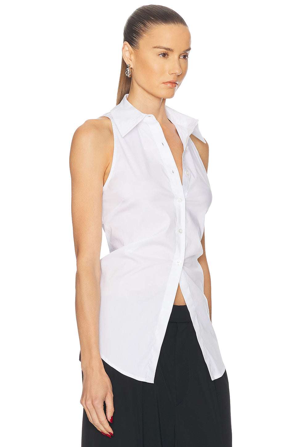 Loch Sleeveless Poplin Button Up Top