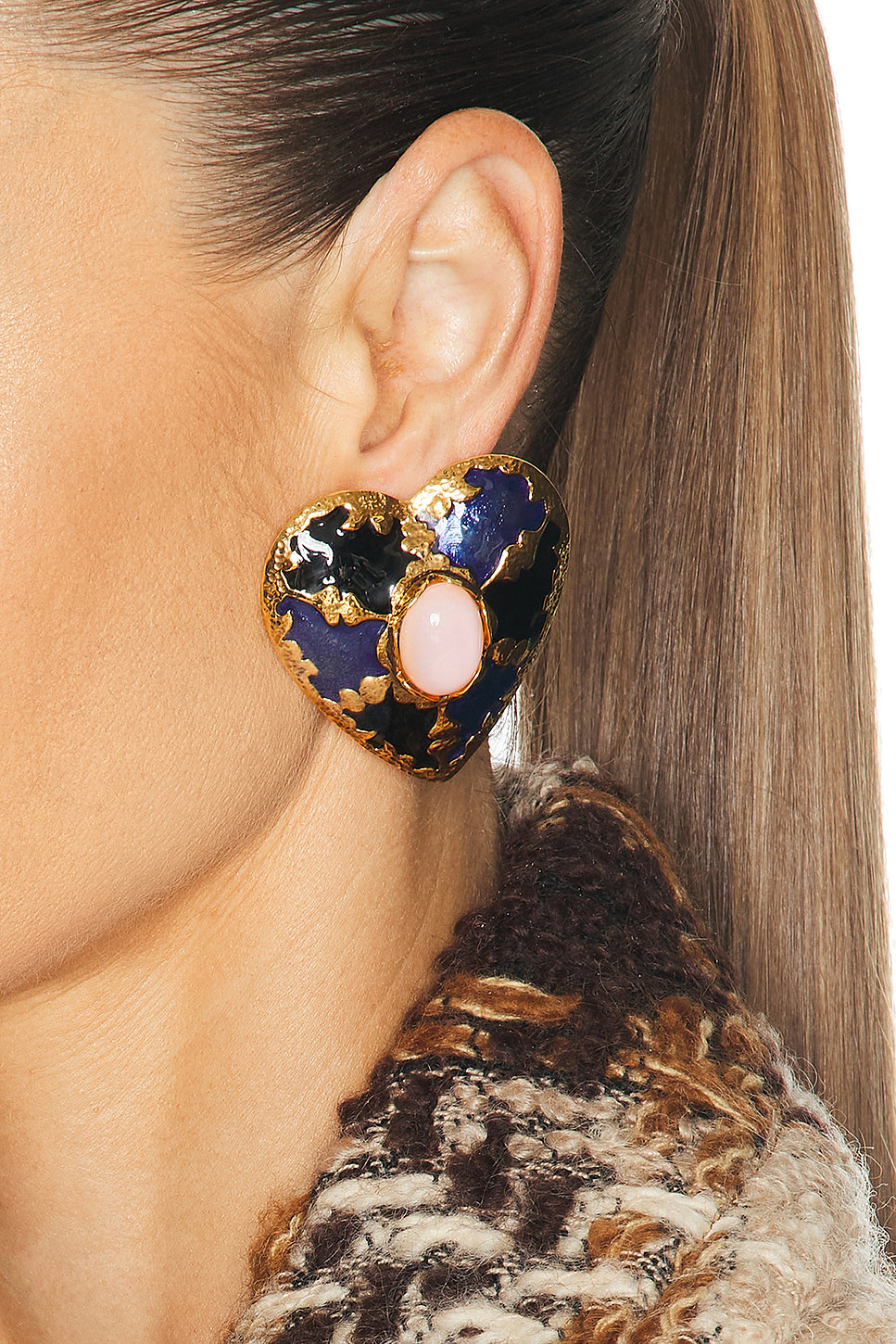Harlequin Cabochons Heart Earrings
