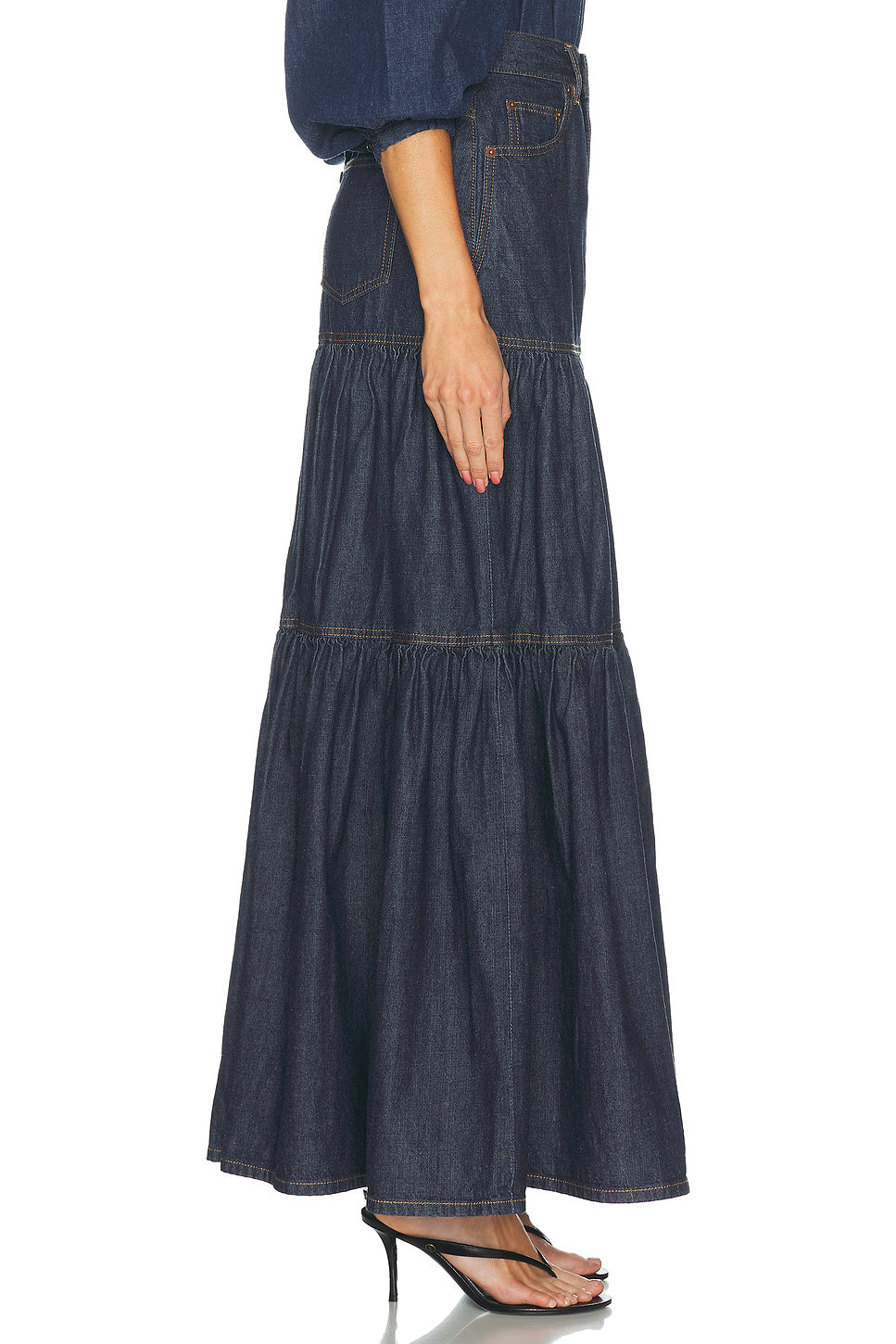 Denim Long Ruffle Skirt