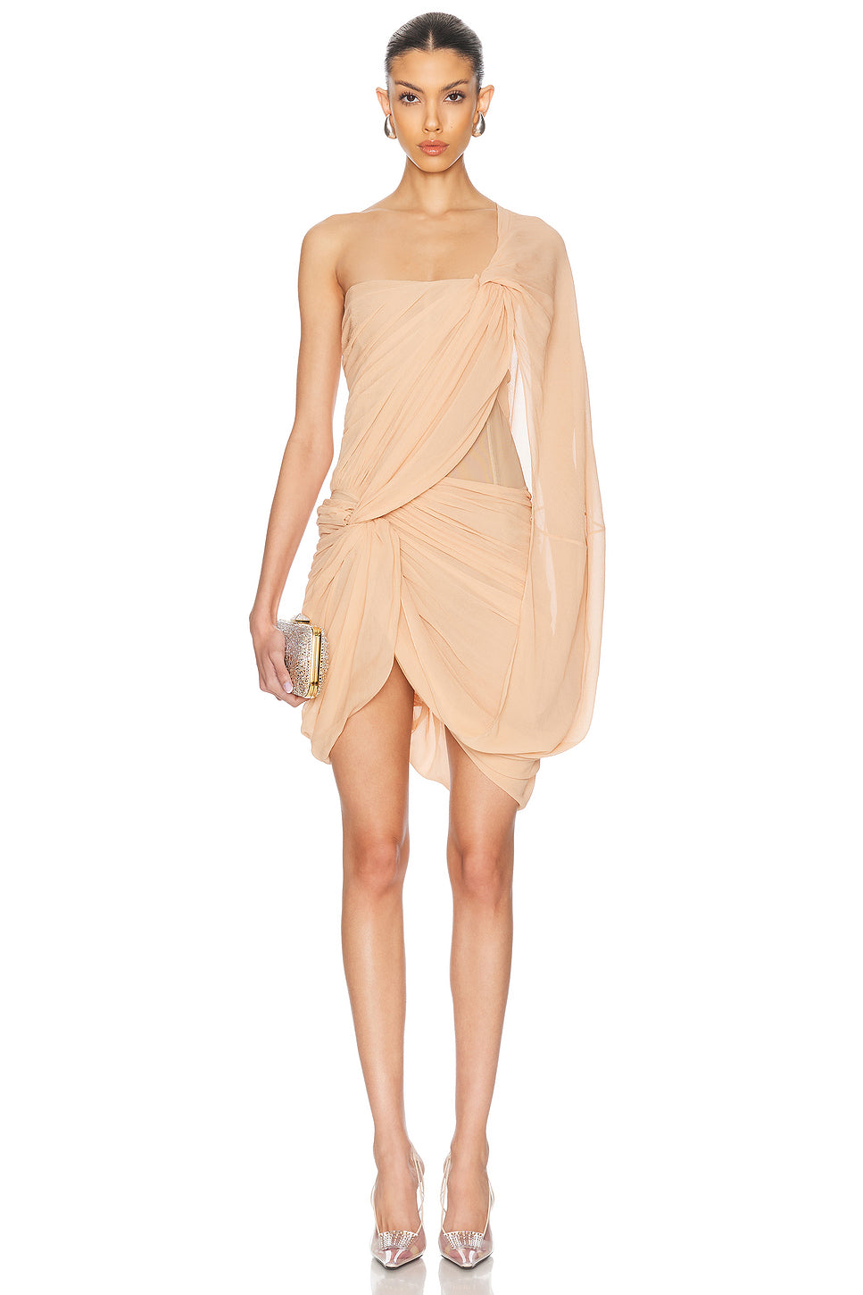 Creponne Asymmetric Drape Mini Dress