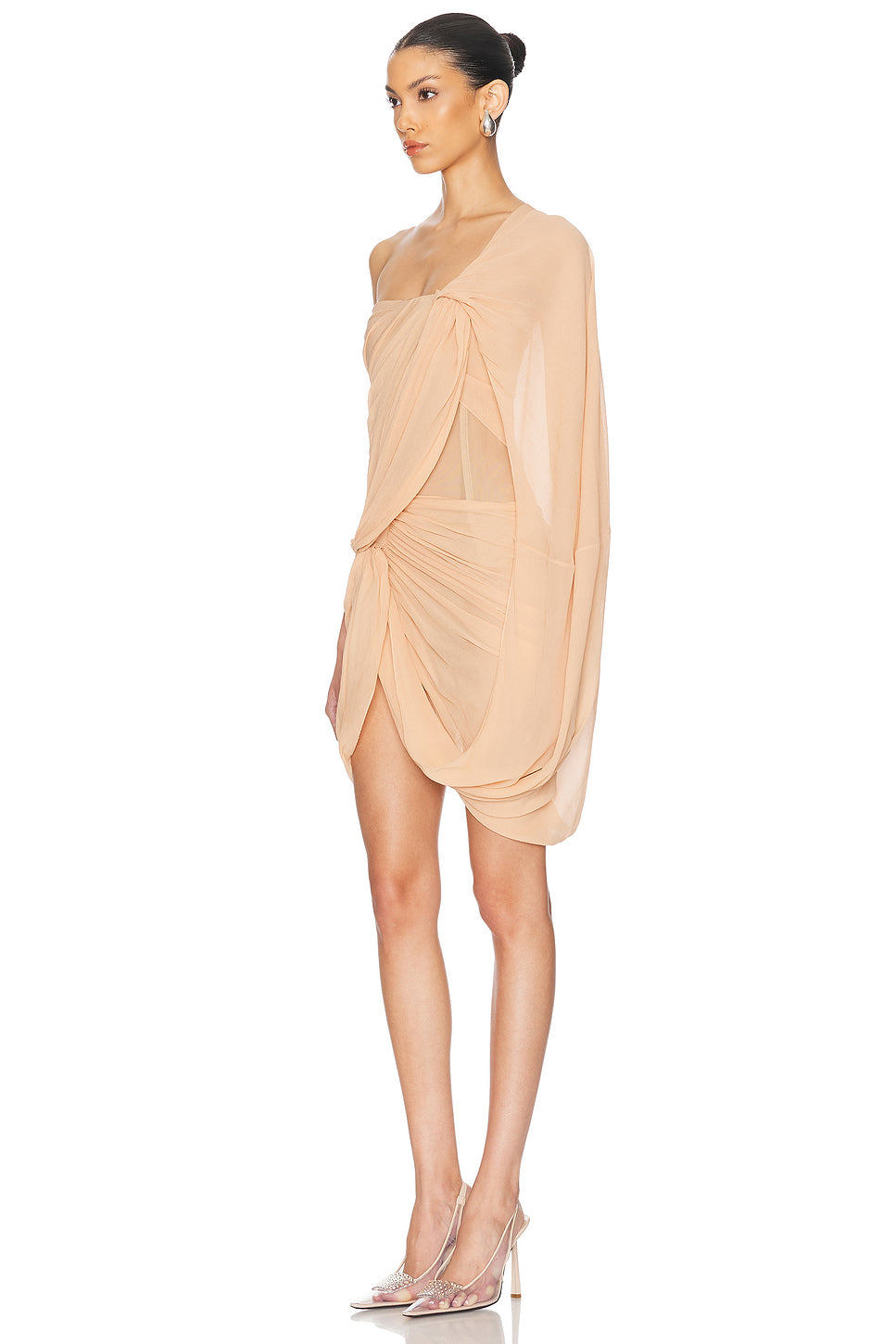 Creponne Asymmetric Drape Mini Dress