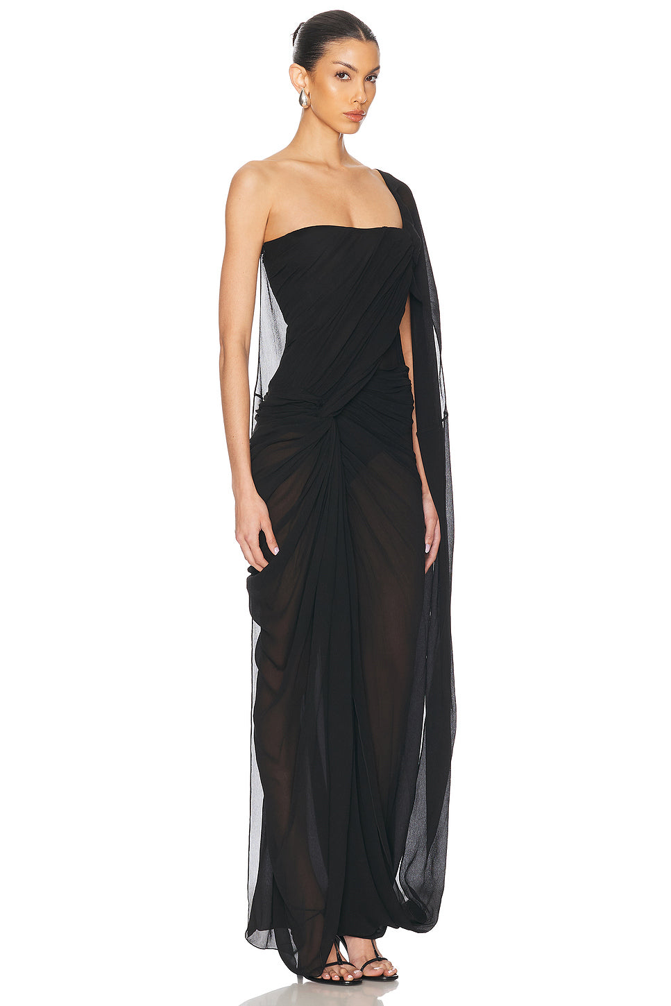 Creponne Asymmetric Drape Maxi Dress