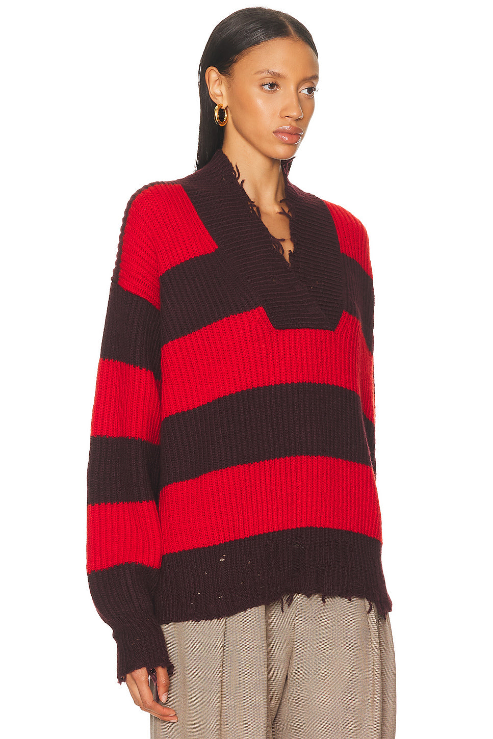 Sporty Stripe V Neck Jumper