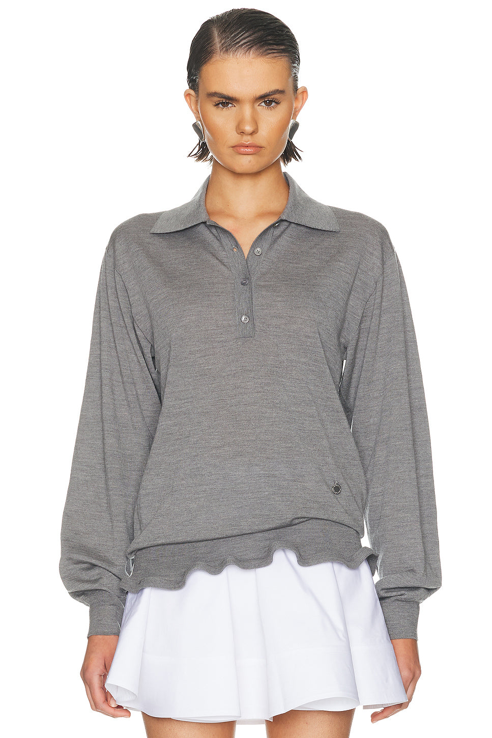 Light Wool Frill Polo Sweater