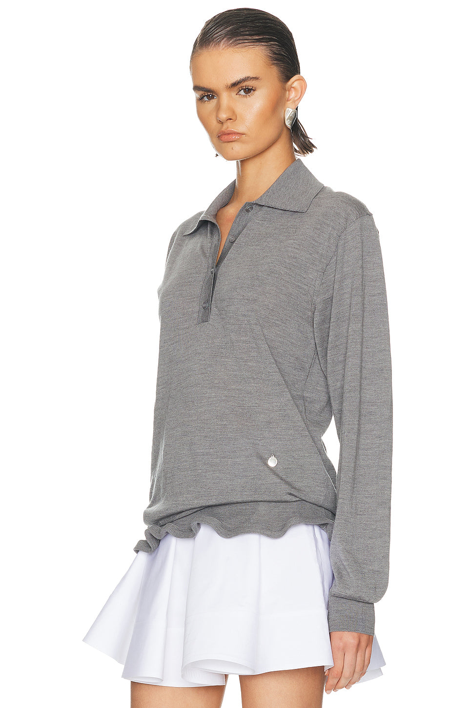 Light Wool Frill Polo Sweater