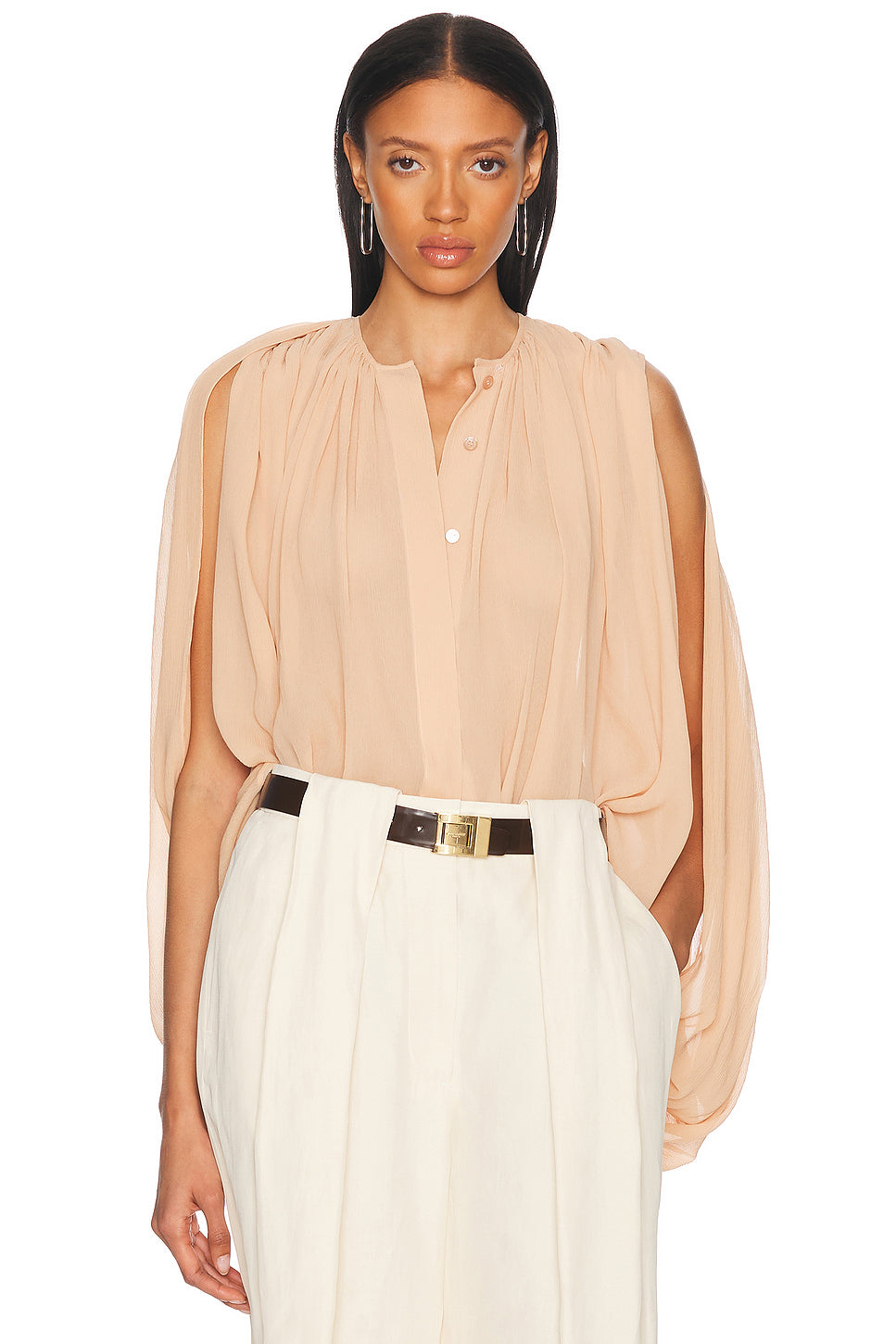 Creponne Drape Crew Blouse