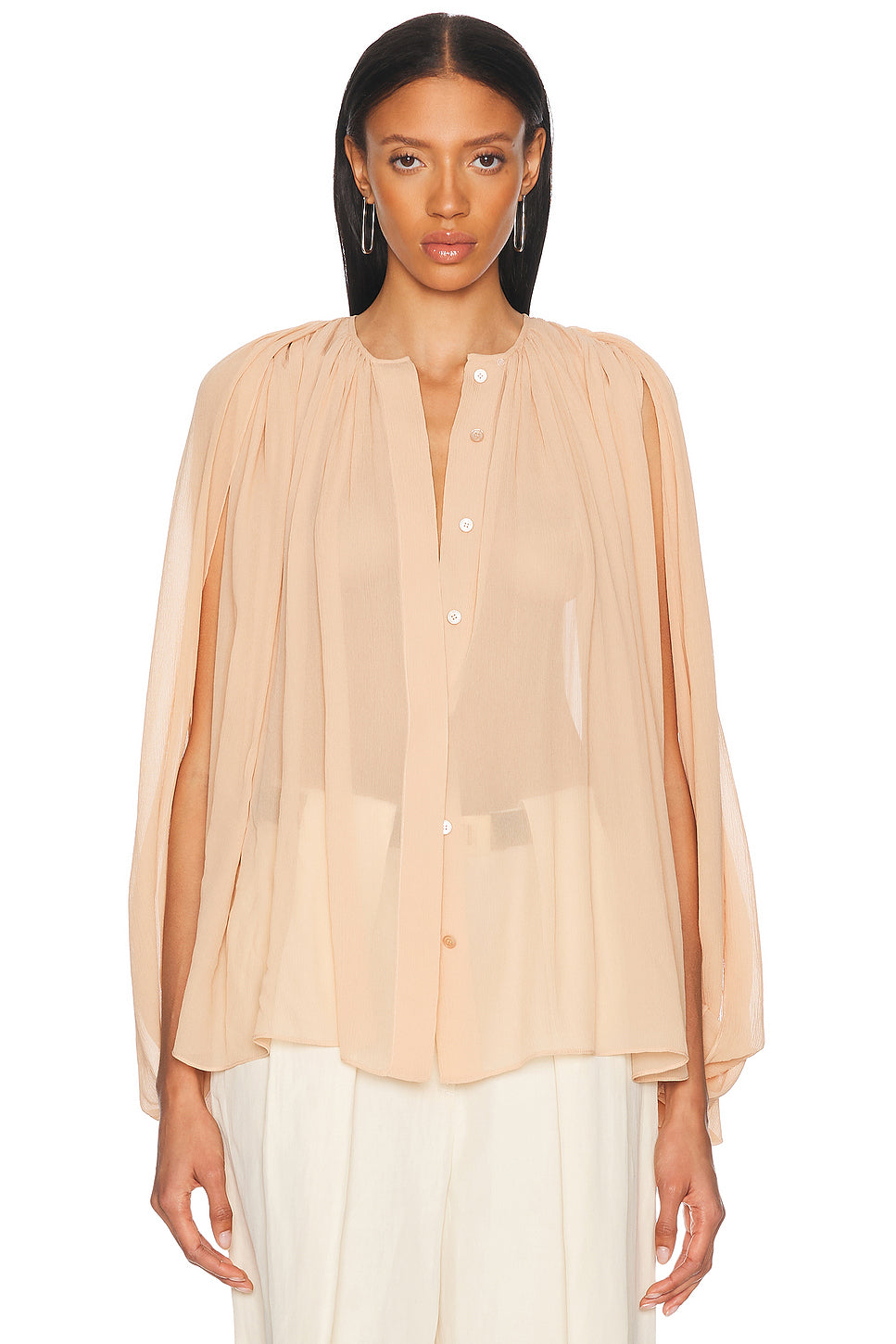 Creponne Drape Crew Blouse
