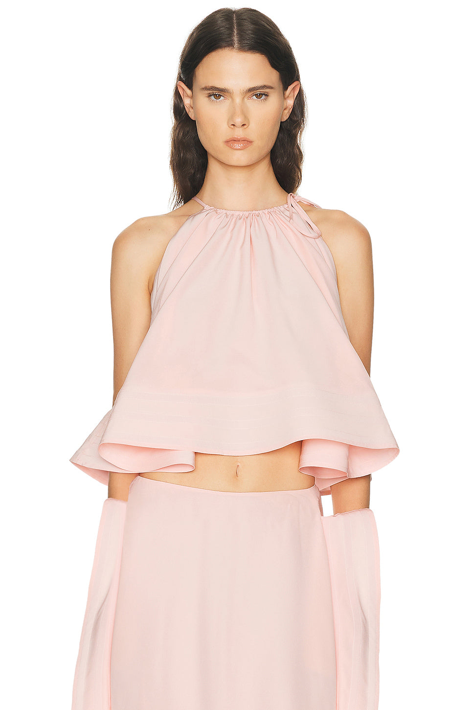 Silk Sleeveless Frill Top
