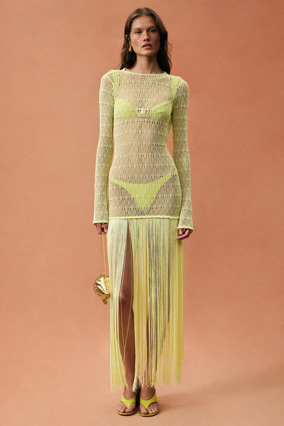 for FWRD Long Sleeve Fringe Maxi Dress