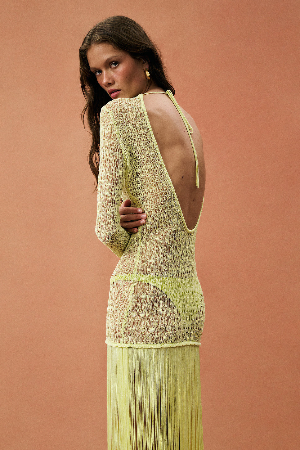 for FWRD Long Sleeve Fringe Maxi Dress