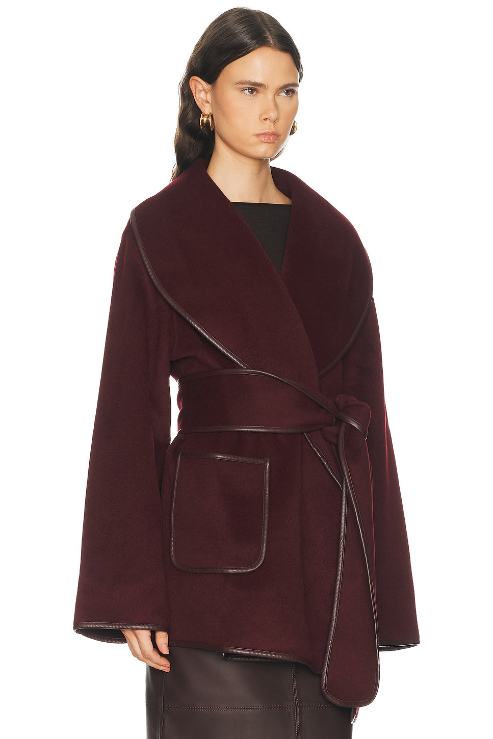 Dulcetta Wool Coat With Leather Piping