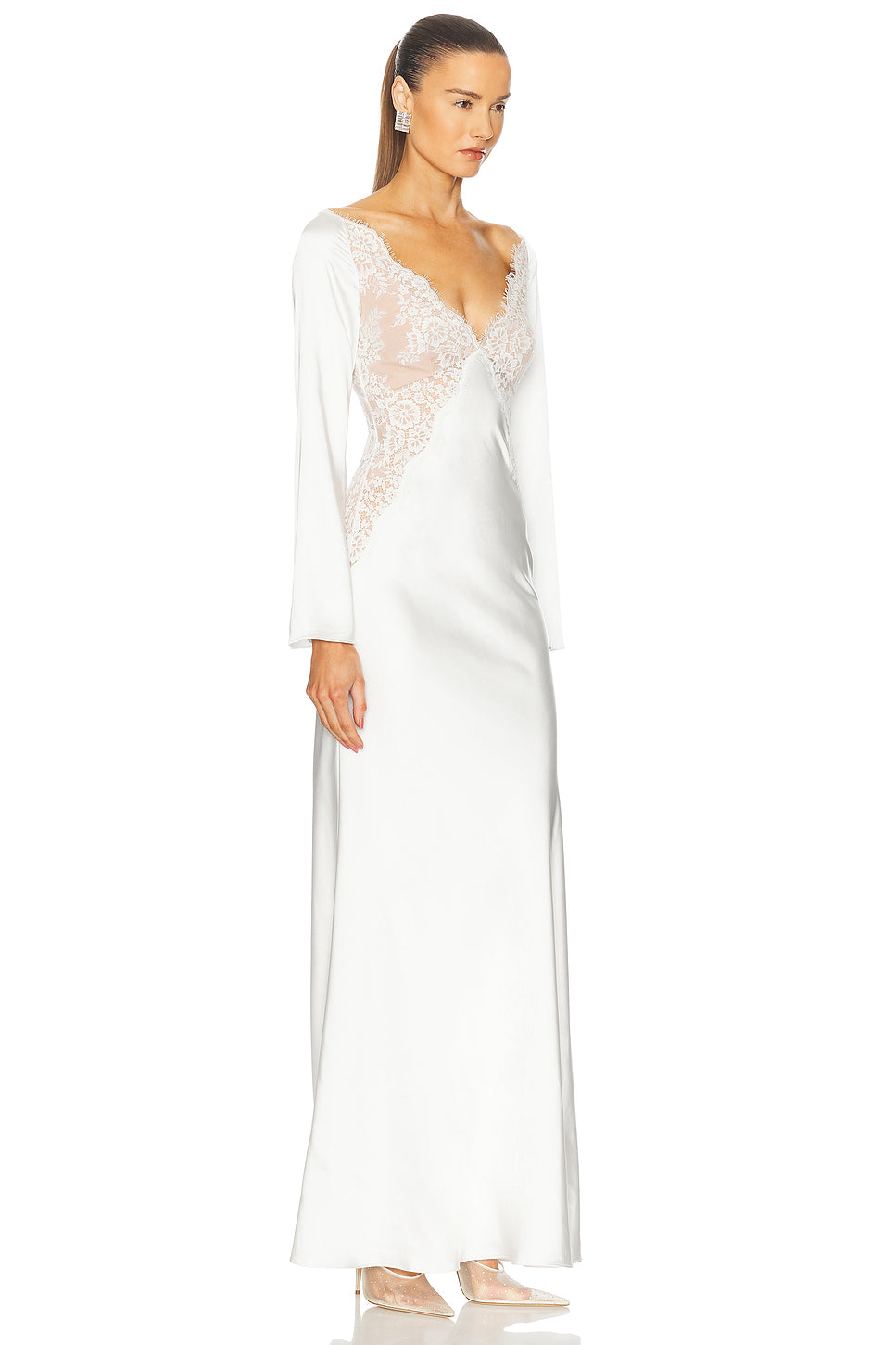 x Christopher Kane Lace Satin Long Sleeve Maxi Dress