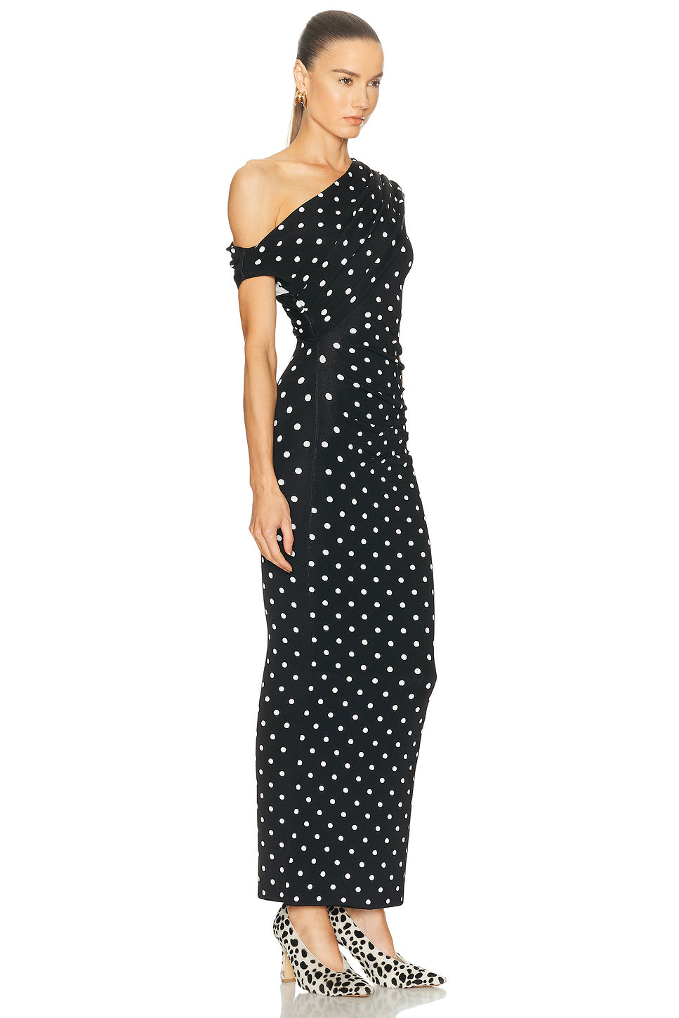 Polka Dot Draped Midi Dress
