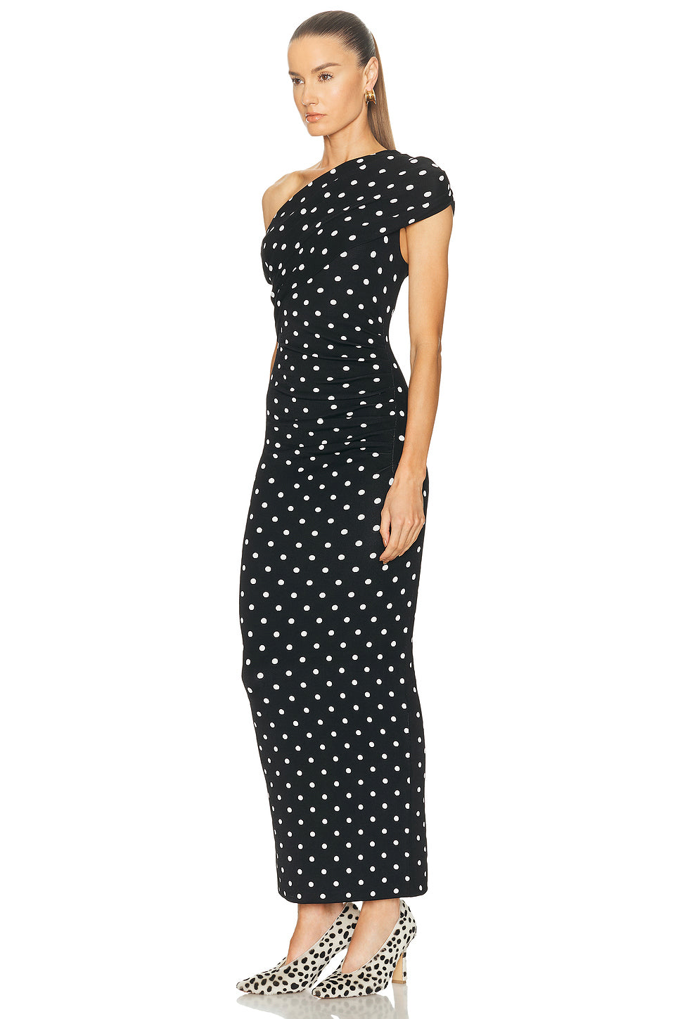 Polka Dot Draped Midi Dress