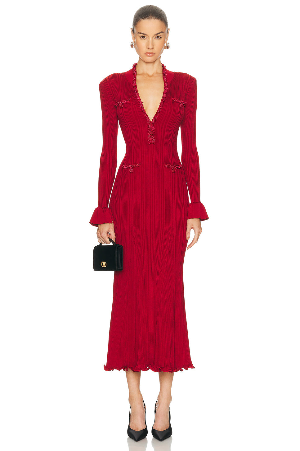 Pearl Trim Midi Dress