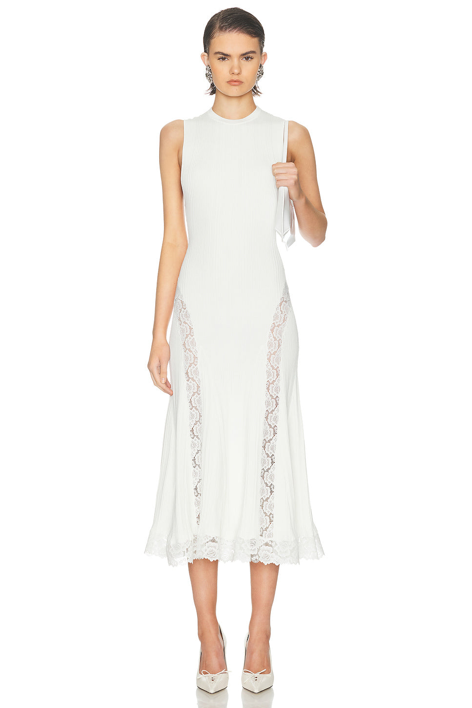 Knit Lace Insert Midi Dress