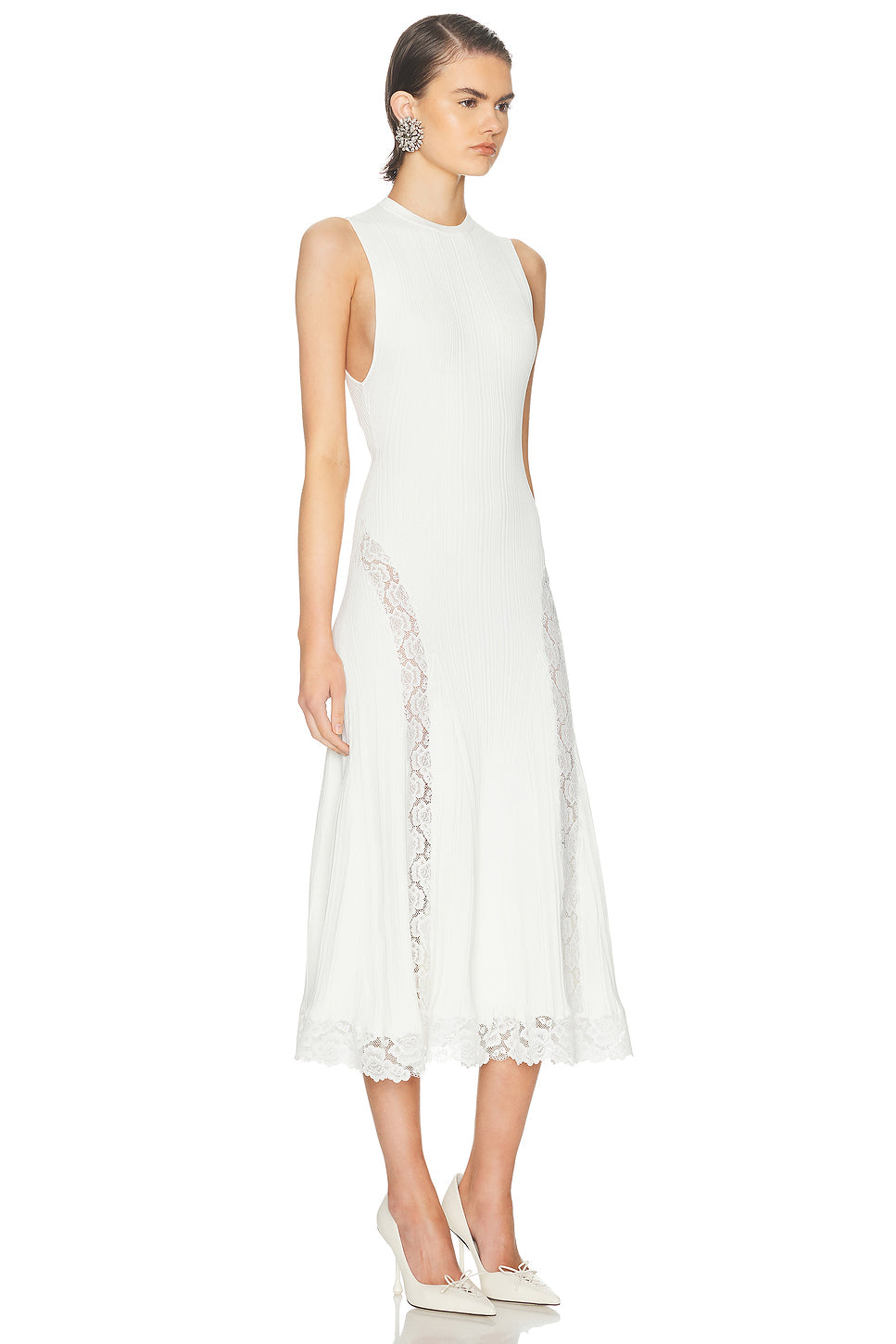 Knit Lace Insert Midi Dress