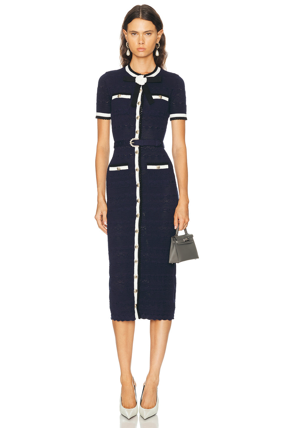 Pointelle Knit Midi Dress