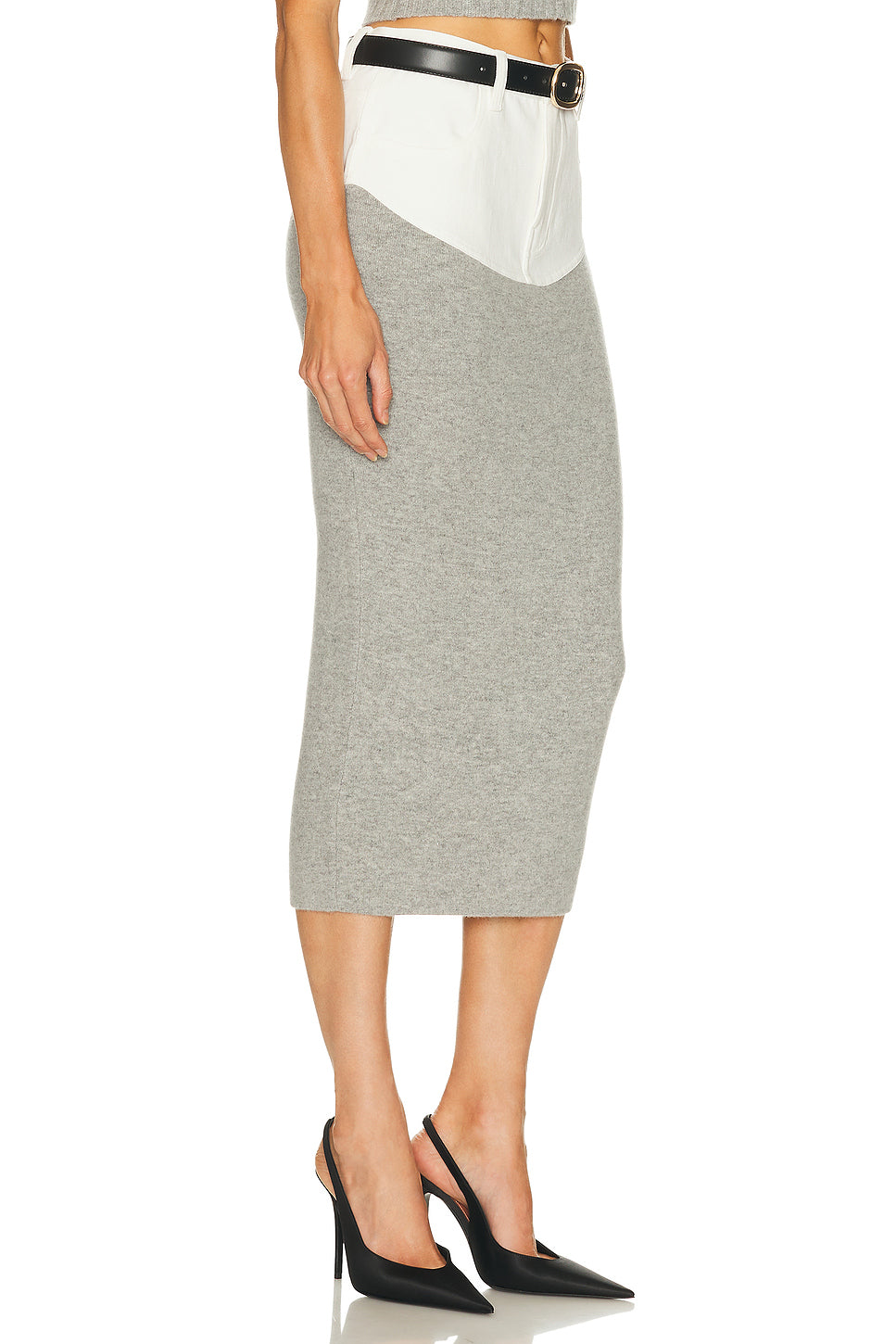 Knit Denim Insert Midi Skirt